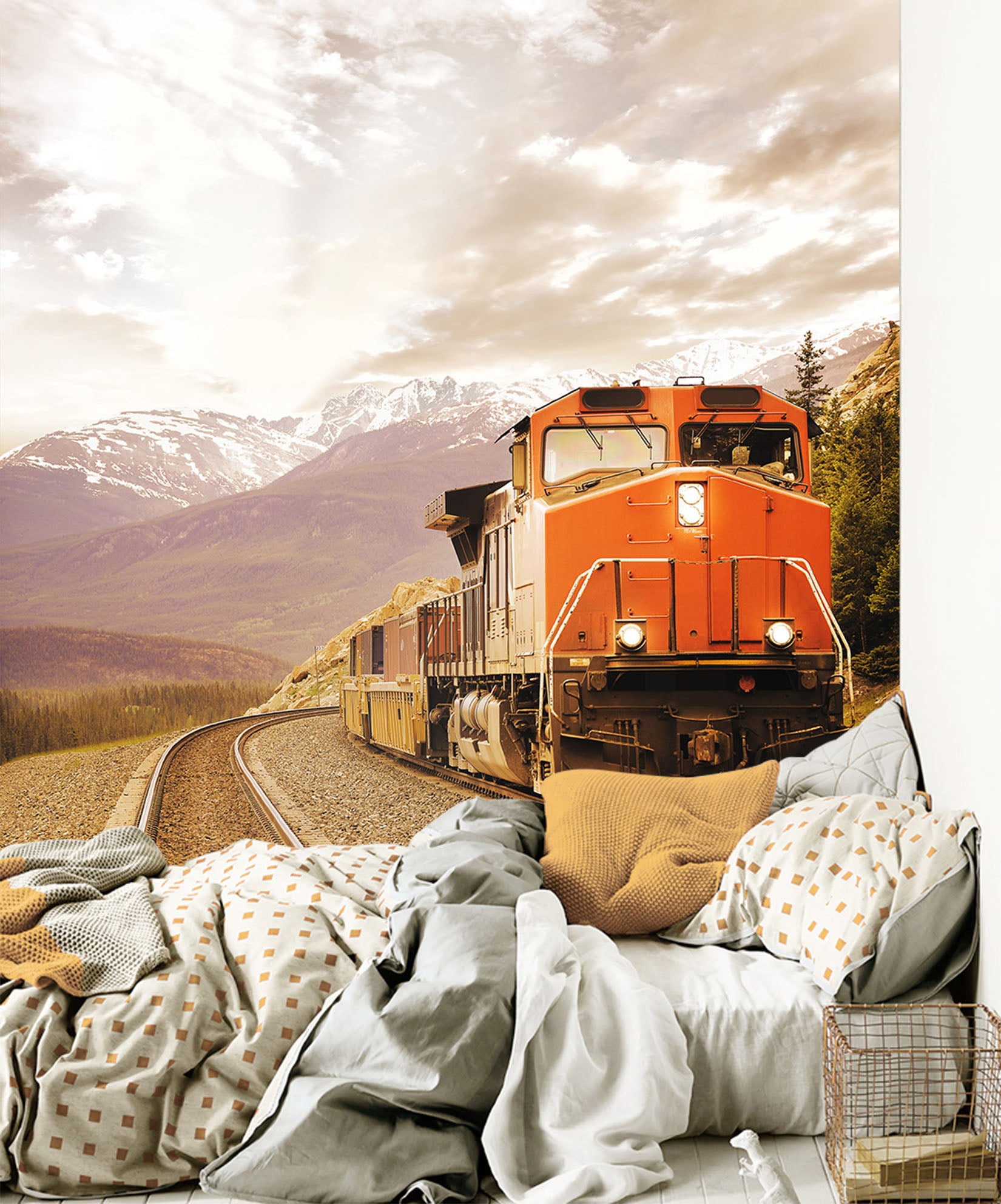 3D Mountain Train 247 Vehicle Wall Murals
