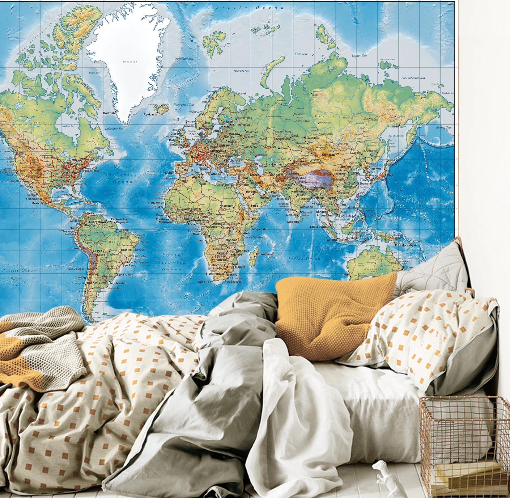 3D Blue World Map 046 Wall Murals Wallpaper AJ Wallpaper 2