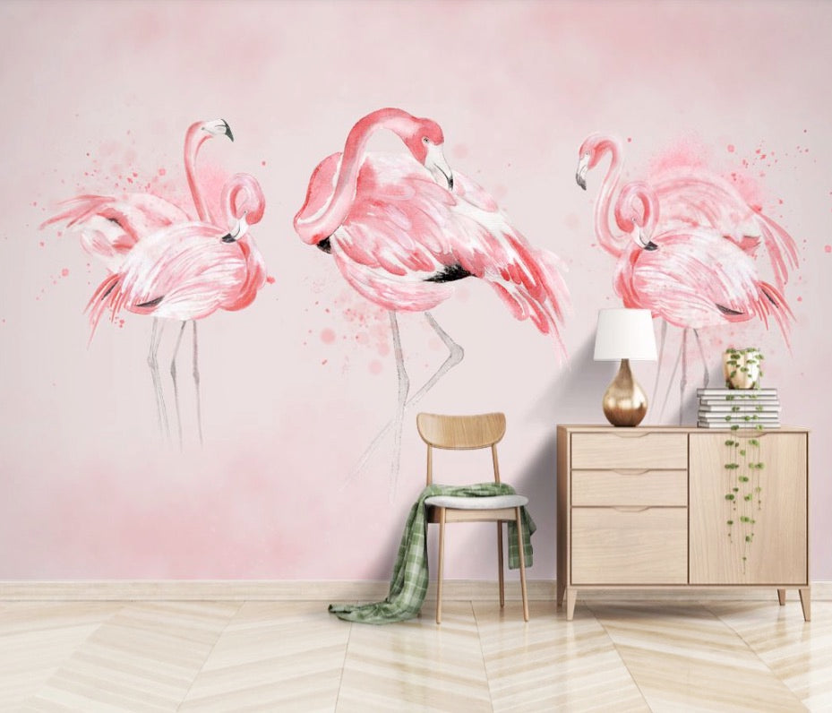 3D Pink Flamingo 1942 Wall Murals Wallpaper AJ Wallpaper 2