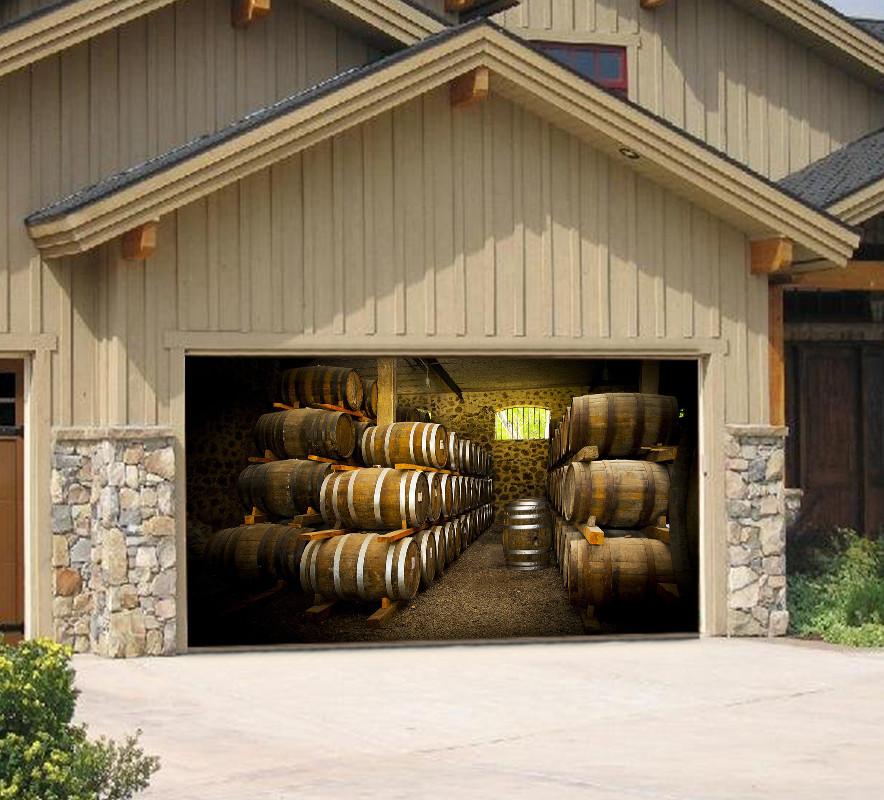 3D Wine Cellar Stacked Barrels 188 Garage Door Mural Wallpaper AJ Wallpaper