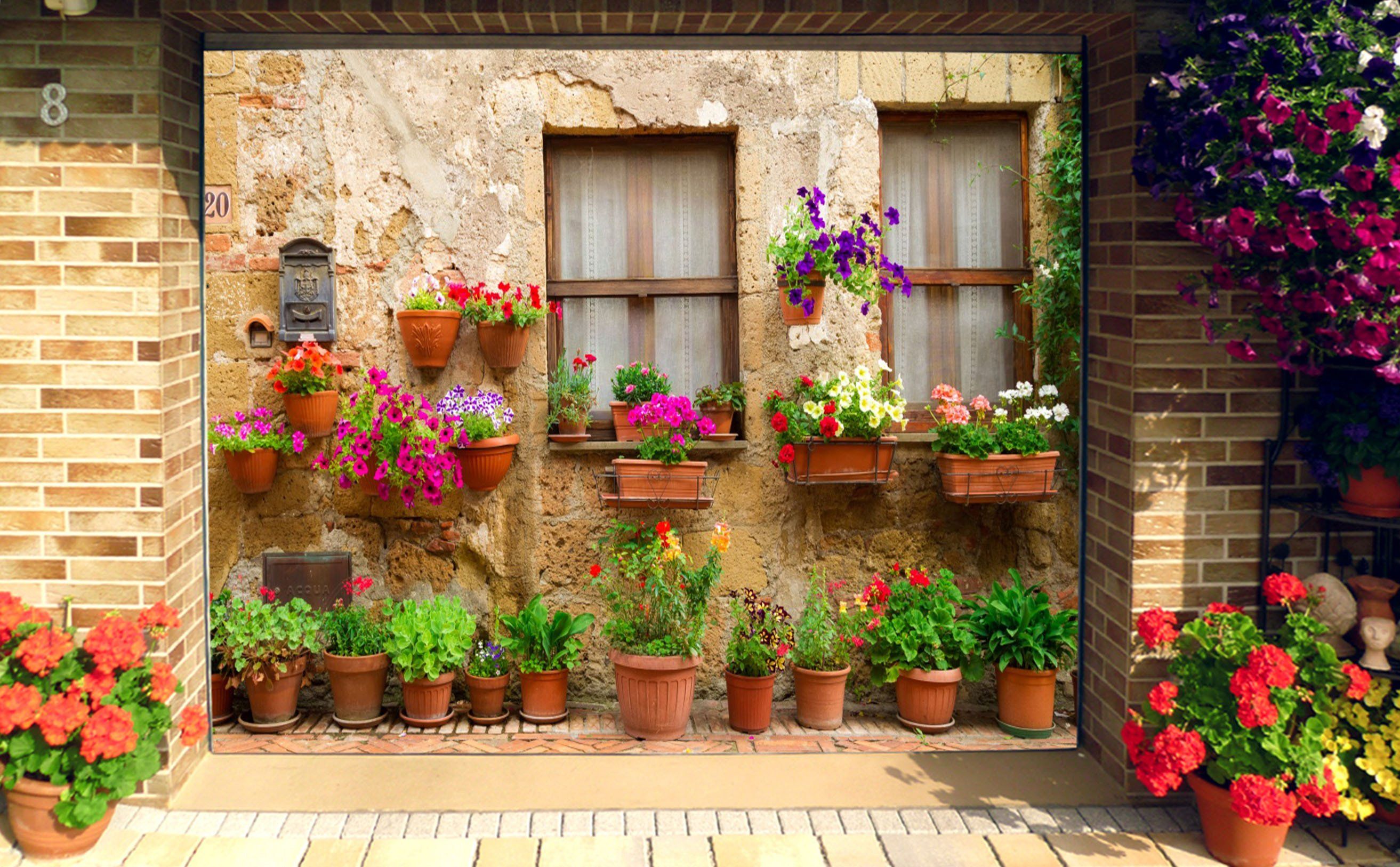 3D House Potted Flowers 428 Garage Door Mural Wallpaper AJ Wallpaper