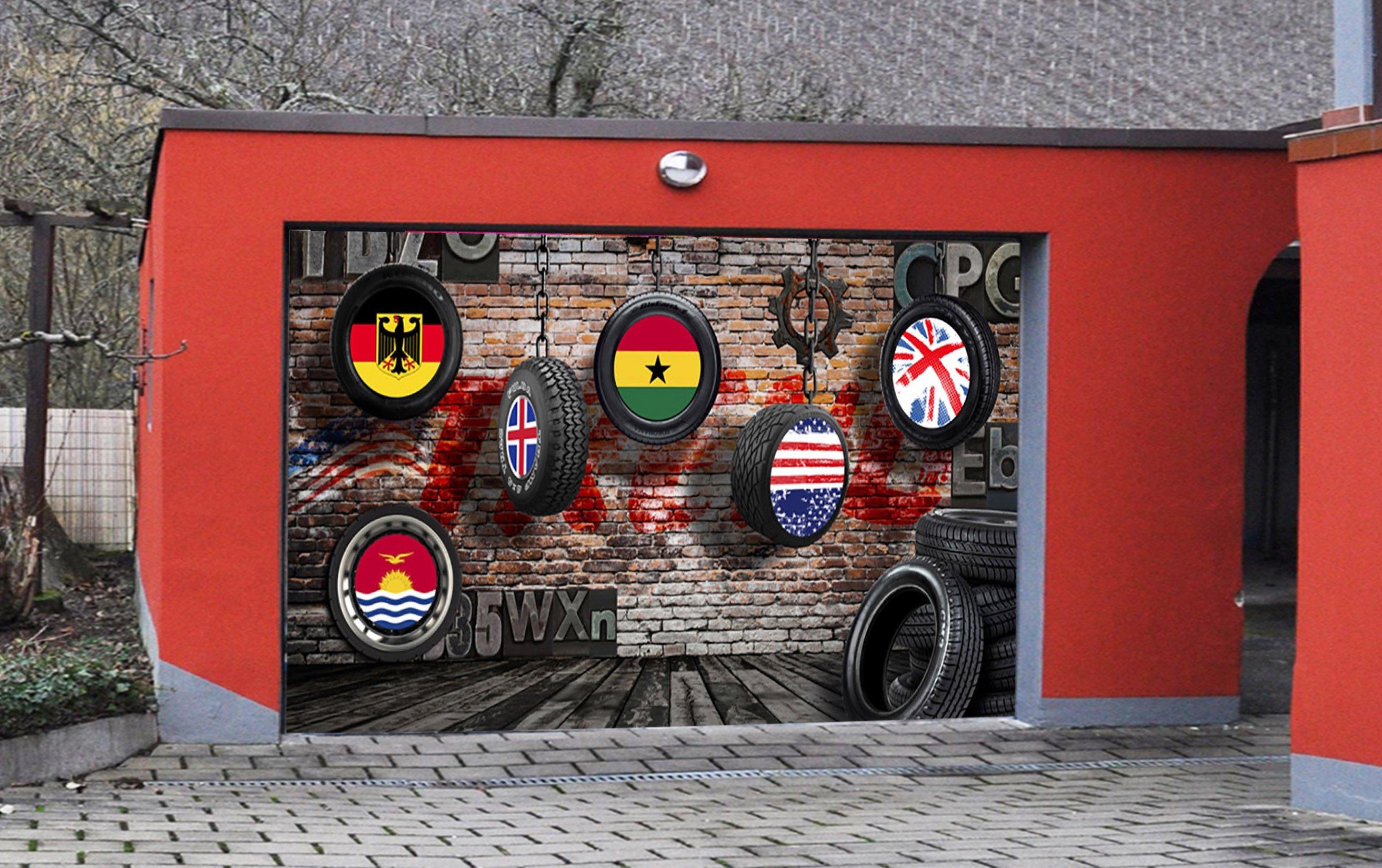 3D Hanging Tires 367 Garage Door Mural Wallpaper AJ Wallpaper