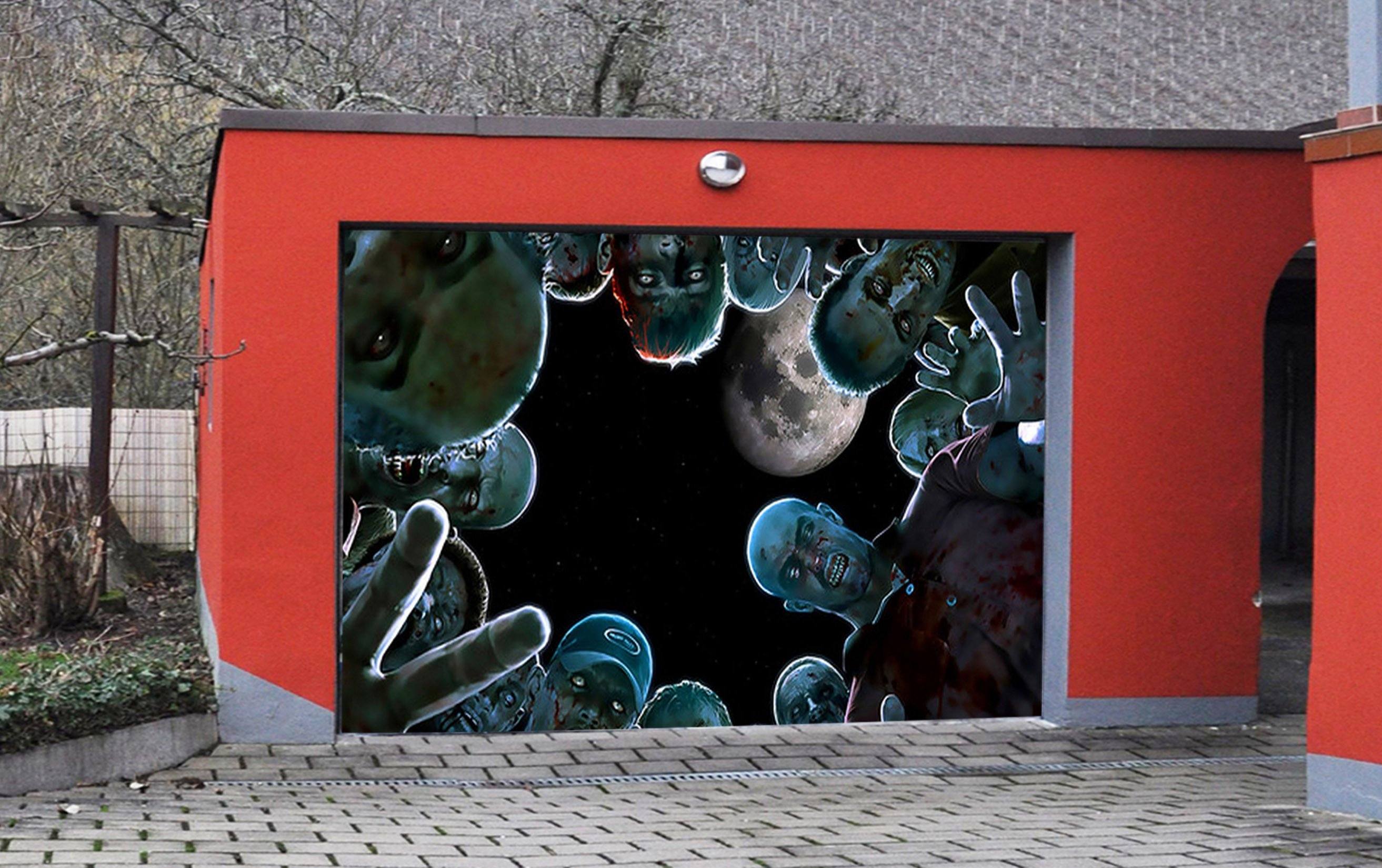 3D Full Moon Zombie 51 Garage Door Mural Wallpaper AJ Wallpaper