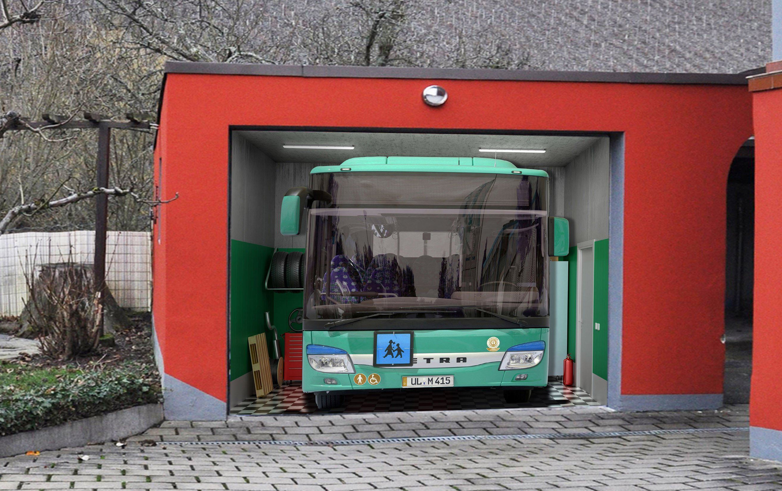 3D Parked Bus 409 Garage Door Mural Wallpaper AJ Wallpaper