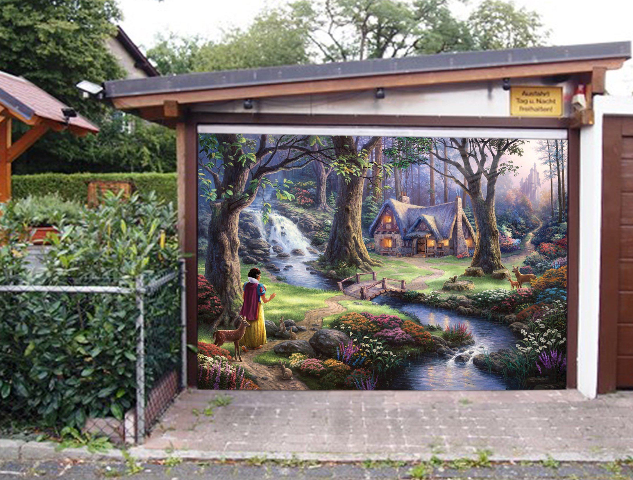 3D Forest River Cottage 011 Garage Door Mural Wallpaper AJ Wallpaper