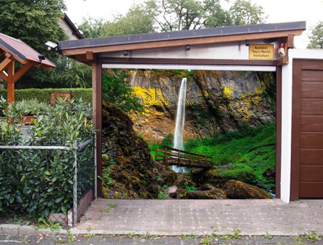 3D Waterfall Wood Bridge 282 Garage Door Mural Wallpaper AJ Wallpaper