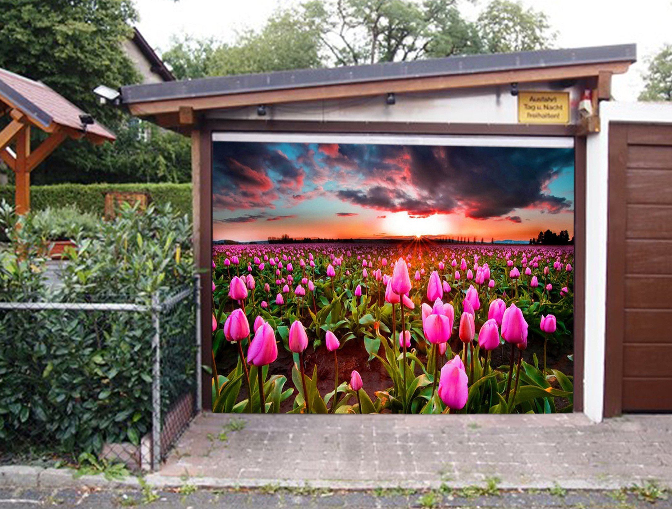 3D Flowers Field Sunset 50 Garage Door Mural Wallpaper AJ Wallpaper