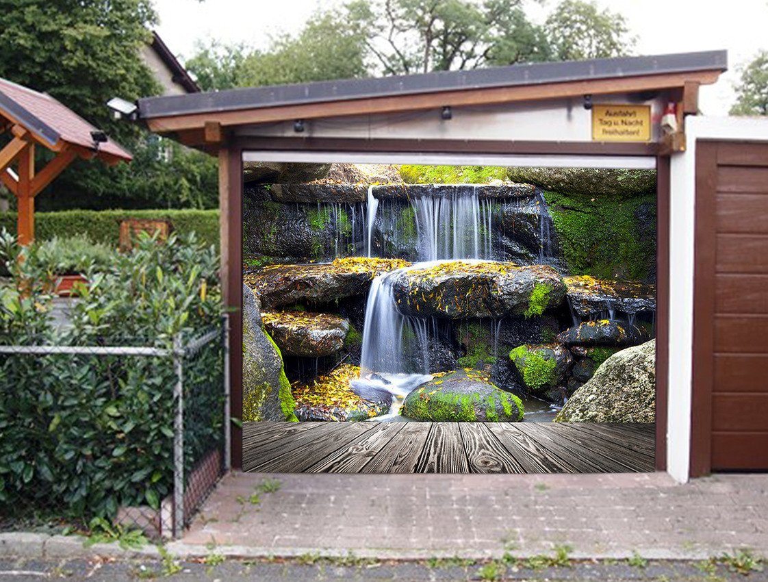 3D Wood Boards Rocks Waterfalls 302 Garage Door Mural Wallpaper AJ Wallpaper