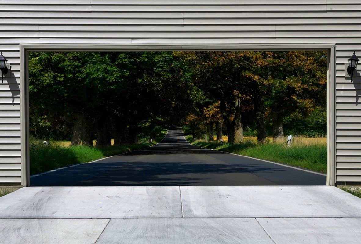 3D Road Lush Trees 194 Garage Door Mural Wallpaper AJ Wallpaper