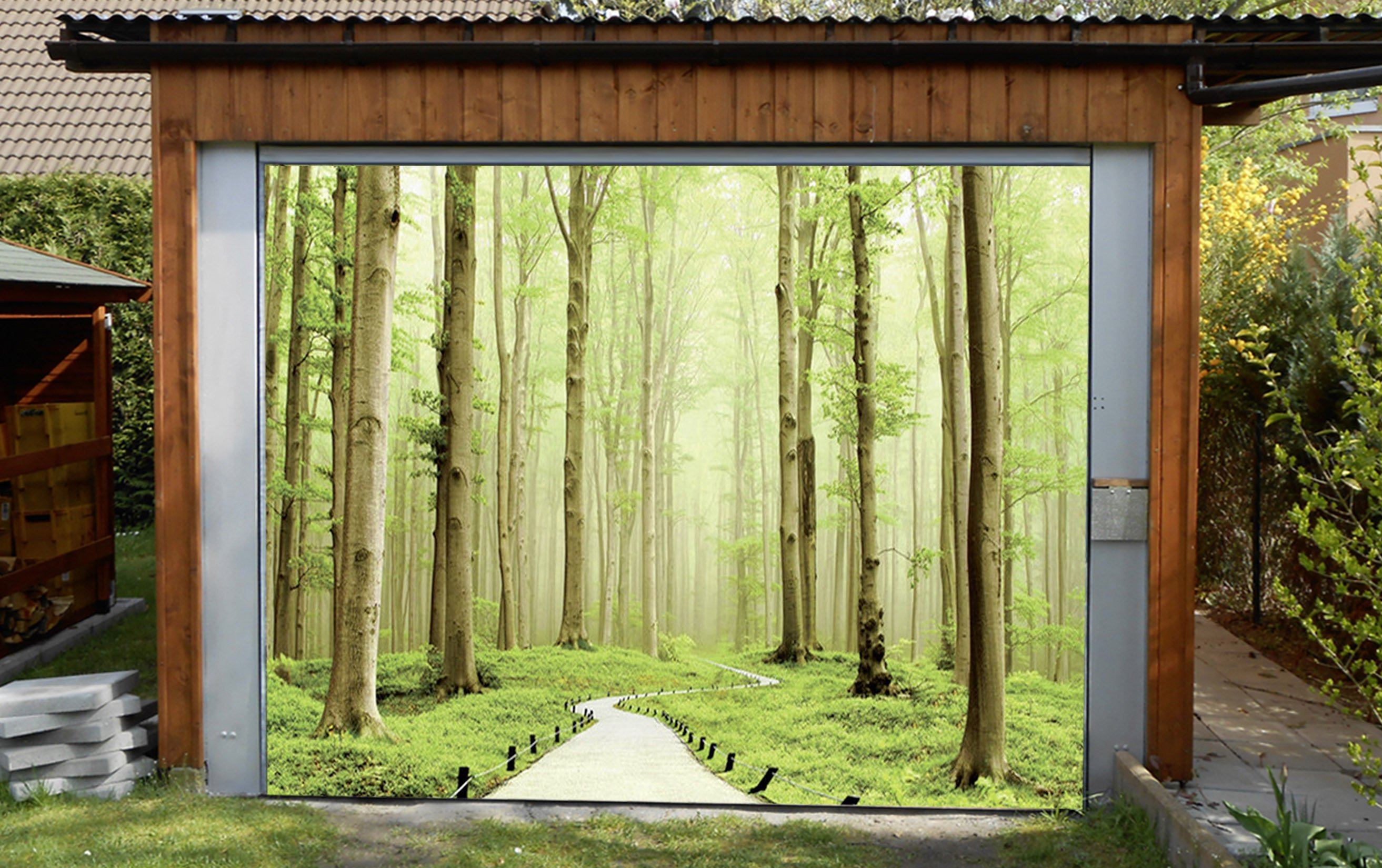 3D Misty Green Forest 394 Garage Door Mural Wallpaper AJ Wallpaper