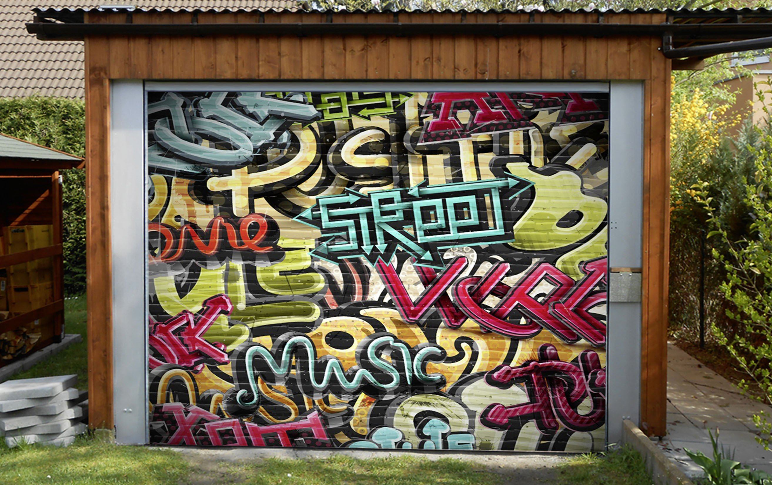 3D Graffiti Color Words 311 Garage Door Mural Wallpaper AJ Wallpaper
