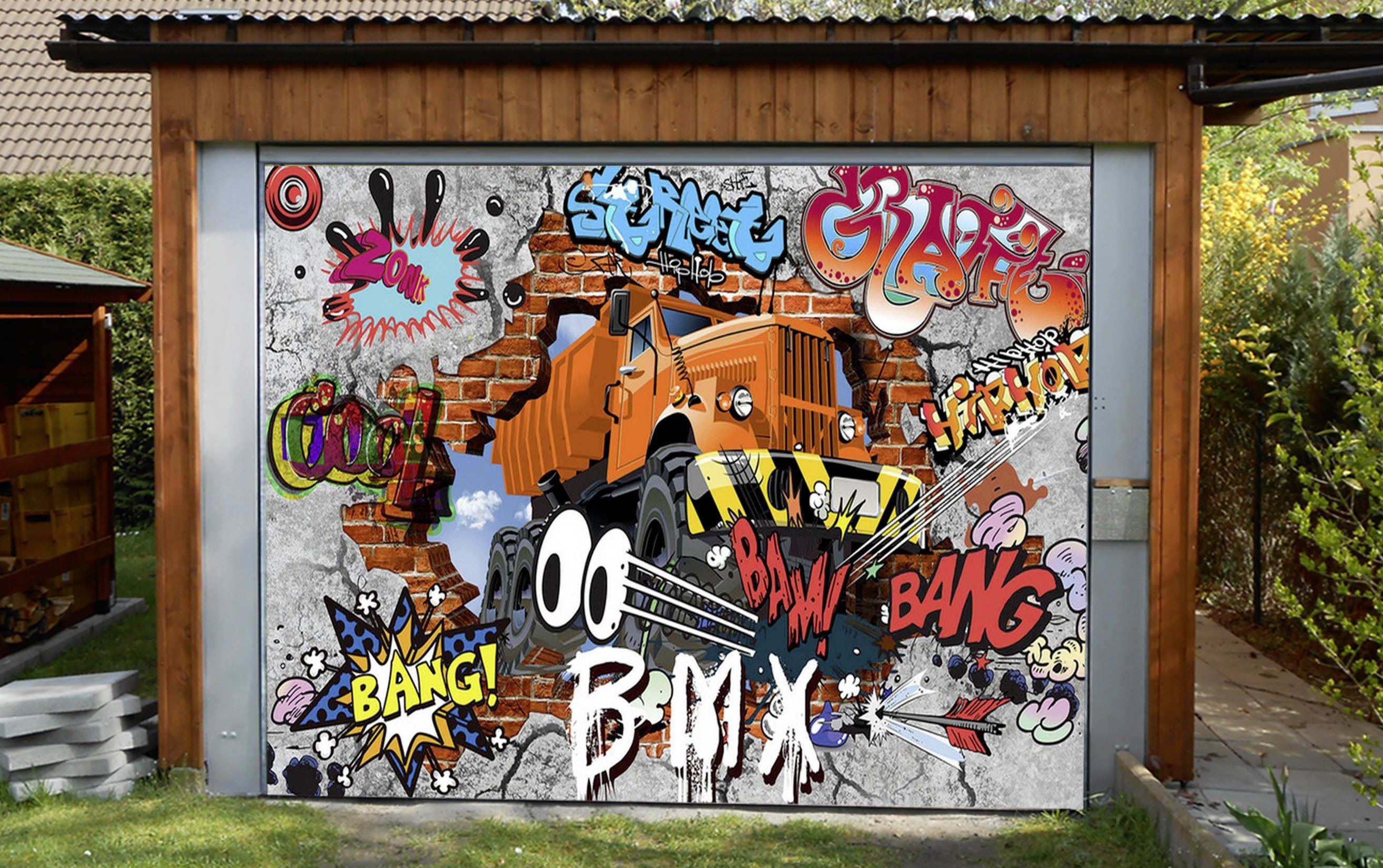 3D Truck Graffiti Words 61 Garage Door Mural Wallpaper AJ Wallpaper