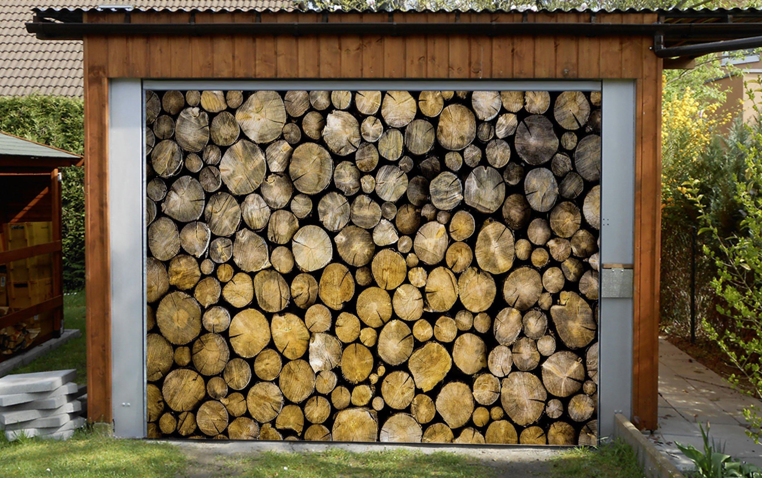 3D Stacked Wood 65 Garage Door Mural Wallpaper AJ Wallpaper