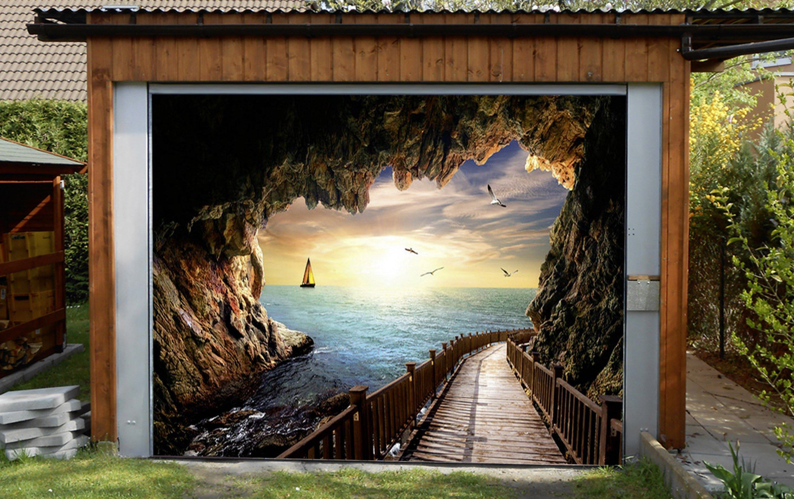 3D Sea Wood Road 396 Garage Door Mural Wallpaper AJ Wallpaper