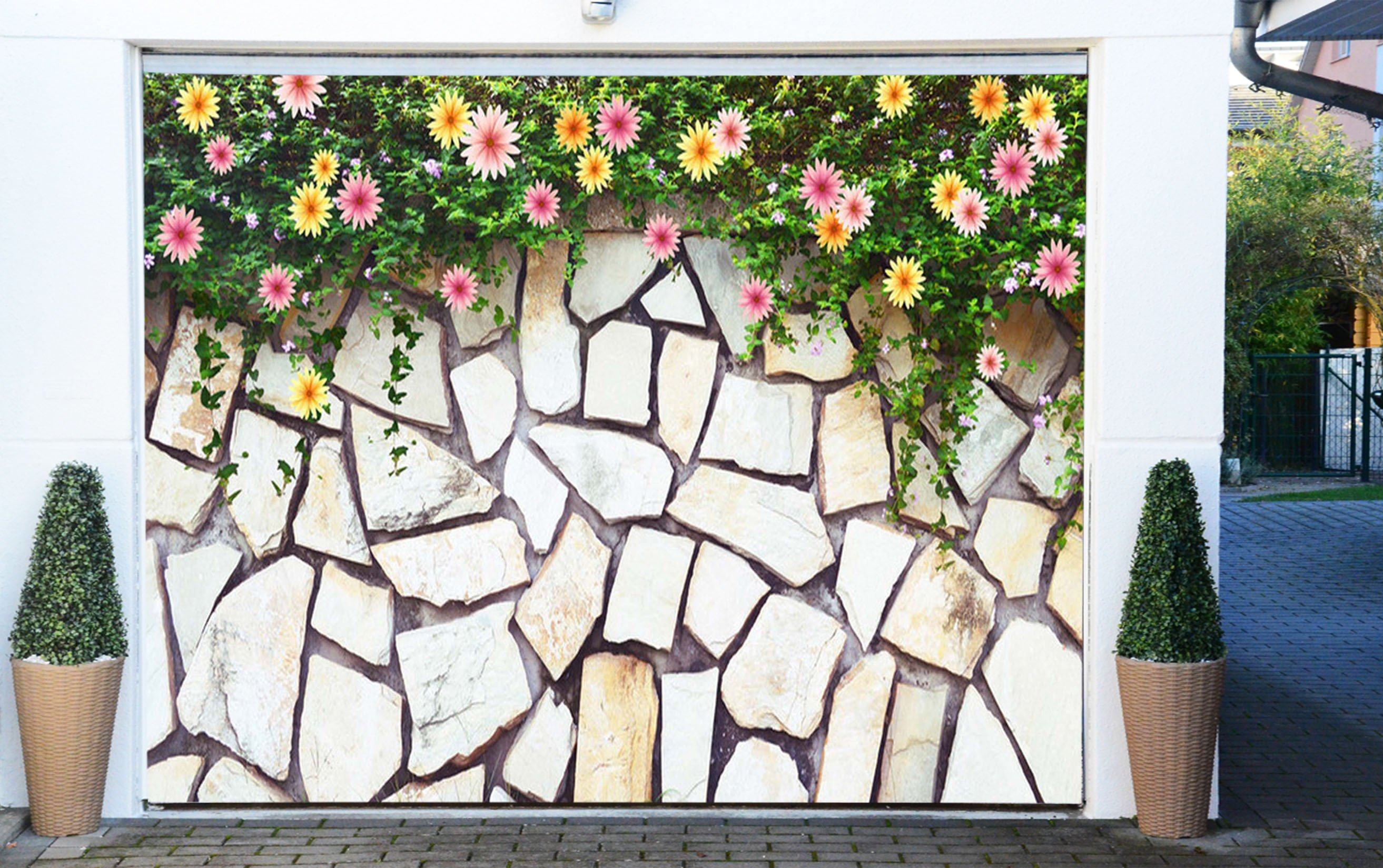 3D Stones Wall Flowers Vine 37 Garage Door Mural Wallpaper AJ Wallpaper