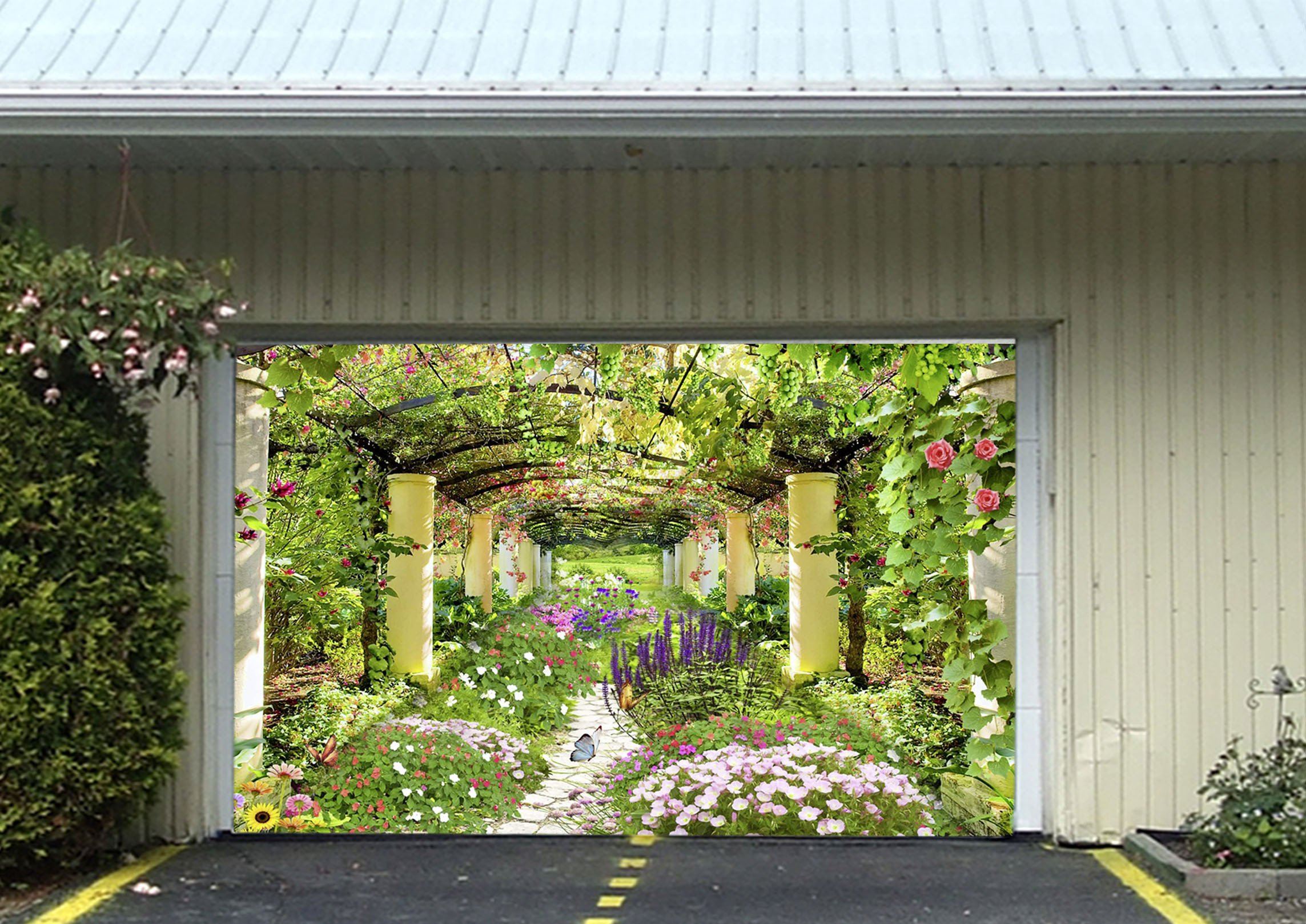 3D Flowers Vines Corridor 359 Garage Door Mural Wallpaper AJ Wallpaper