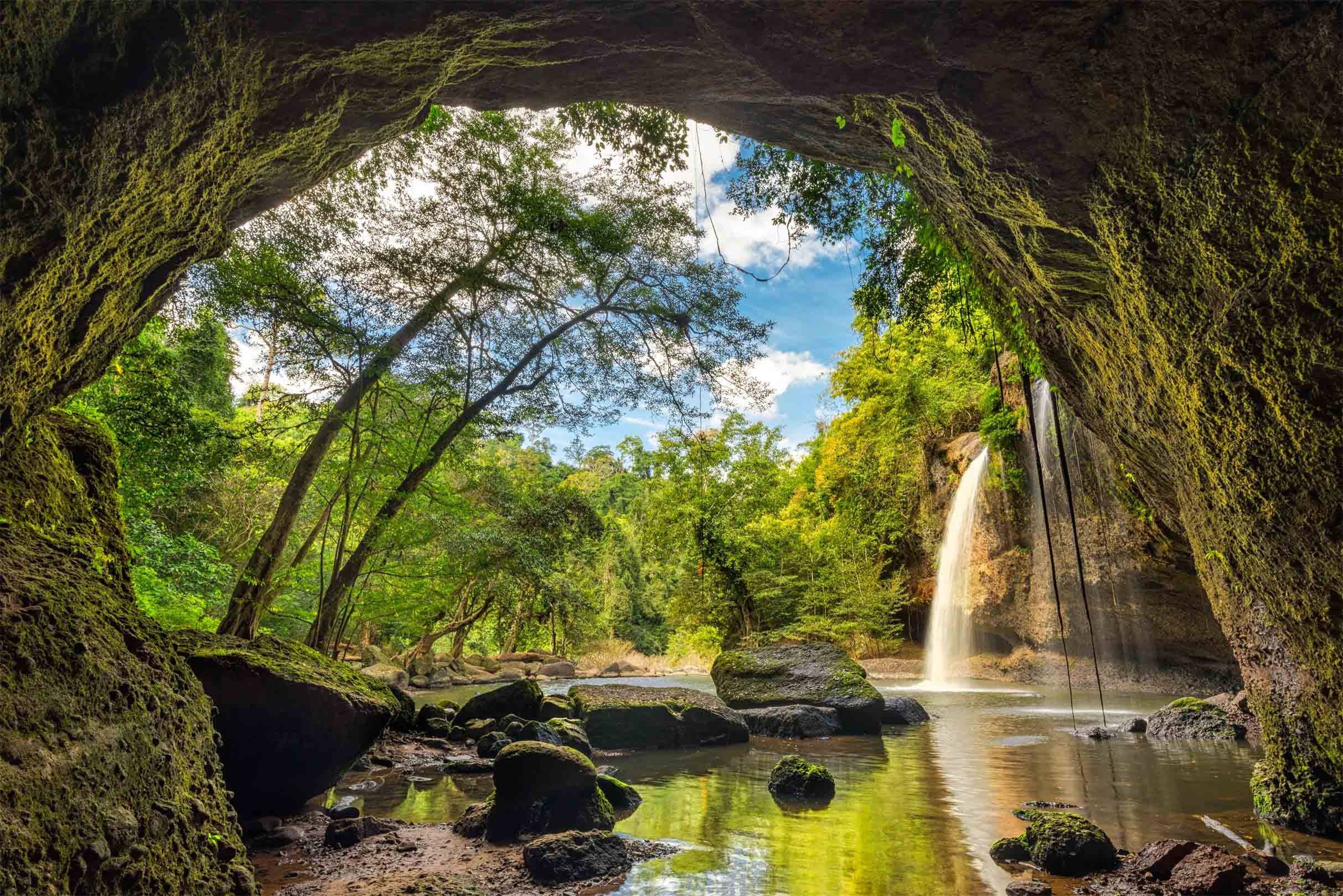 3D Mountain Cave Waterfall 347 Garage Door Mural Wallpaper AJ Wallpaper