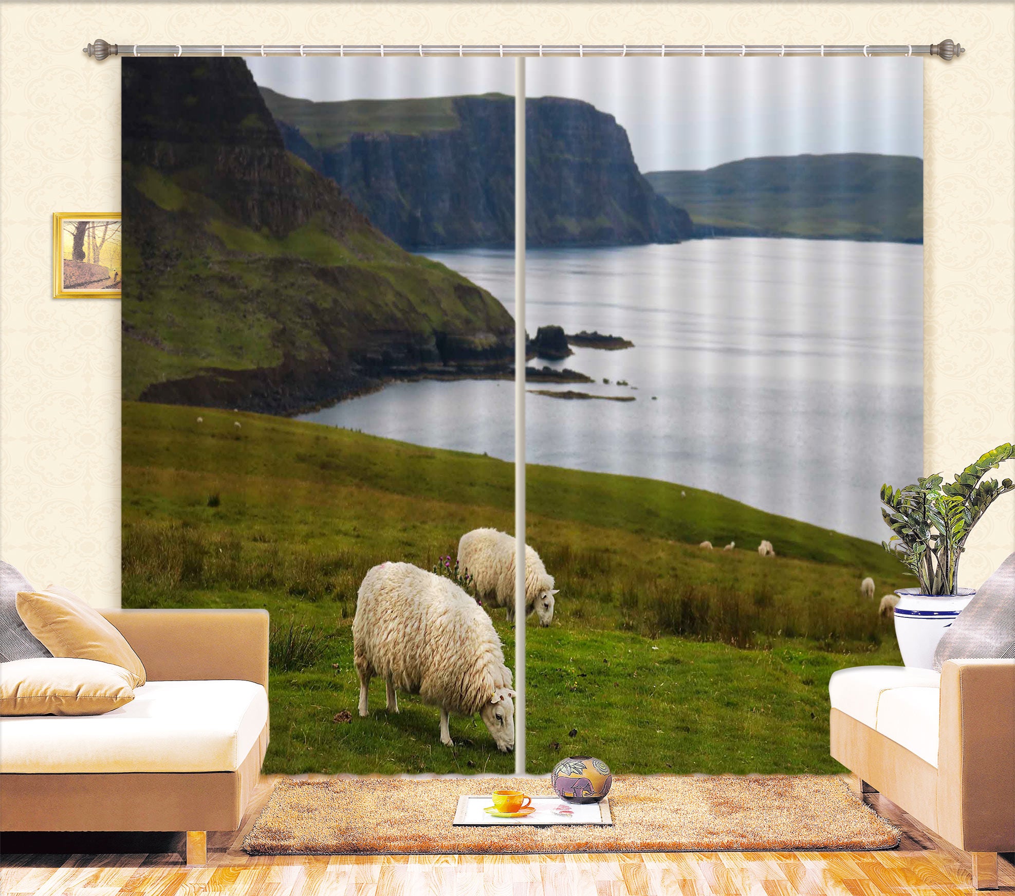 3D Scottish Sheep 021 Jerry LoFaro Curtain Curtains Drapes