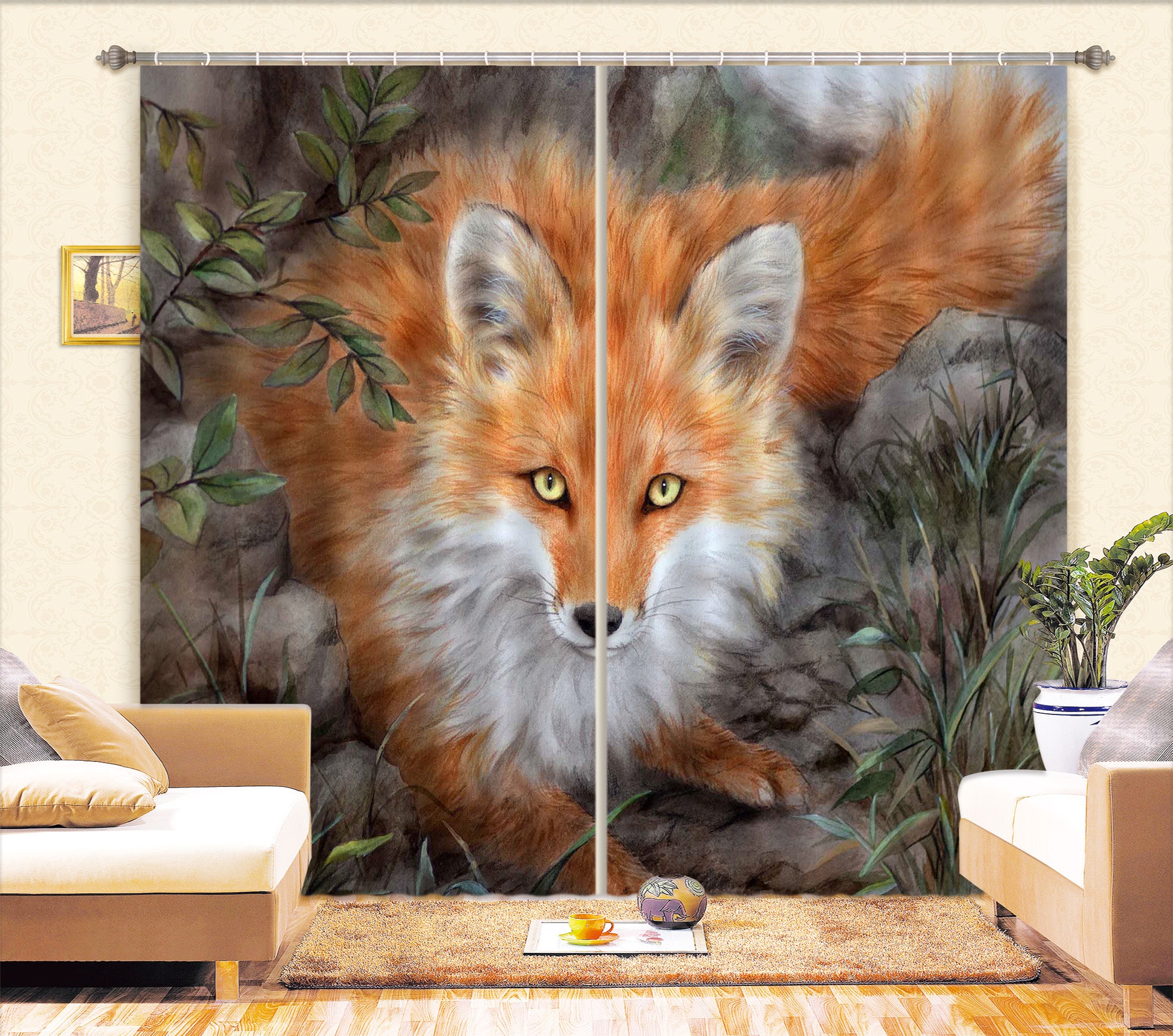 3D Orange Fox 9003 Kayomi Harai Curtain Curtains Drapes