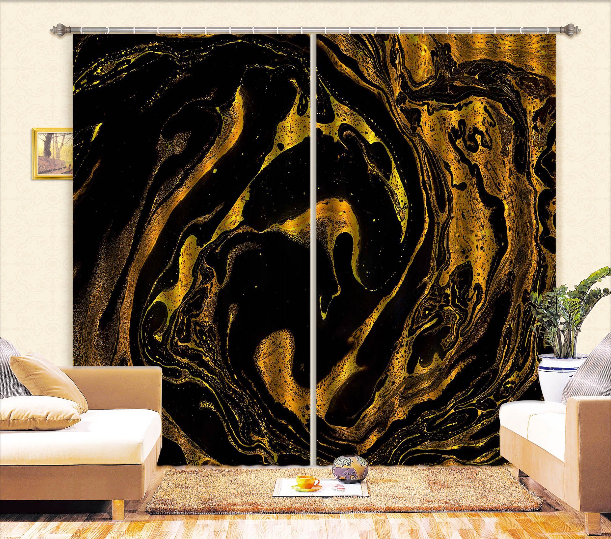 3D Gold Sand Vortex 17 Curtains Drapes Curtains AJ Creativity Home