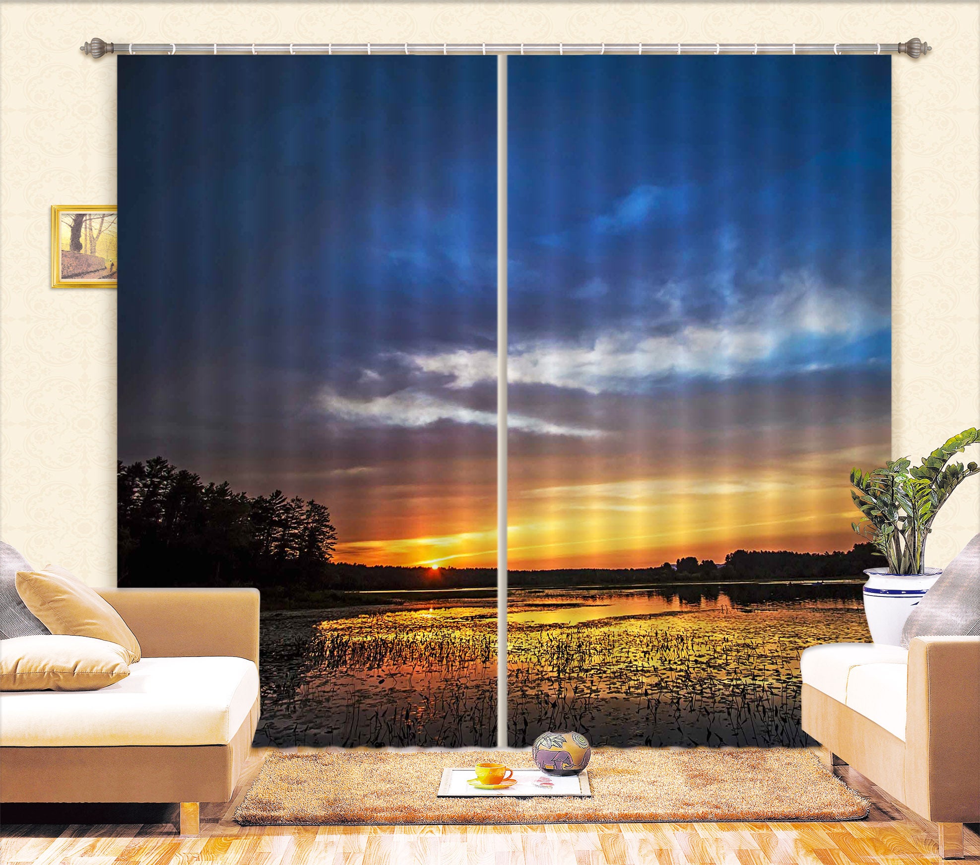 3D Peaceful Sunset 86088 Jerry LoFaro Curtain Curtains Drapes