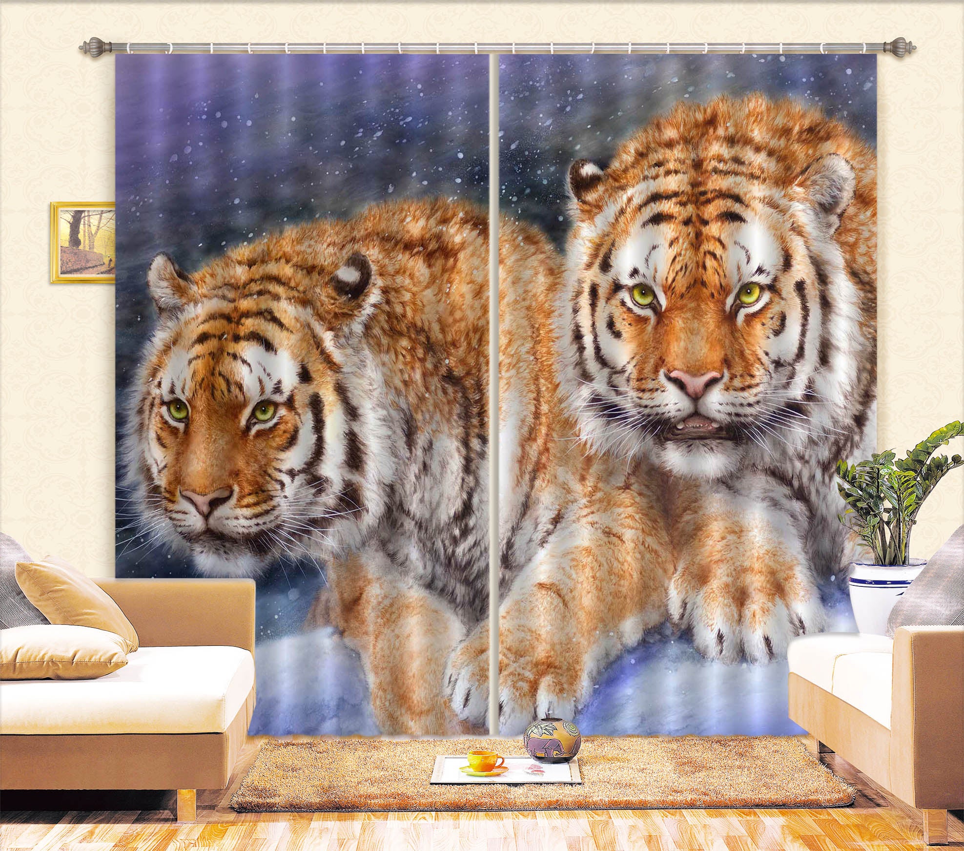 3D Snow Tiger 9069 Kayomi Harai Curtain Curtains Drapes