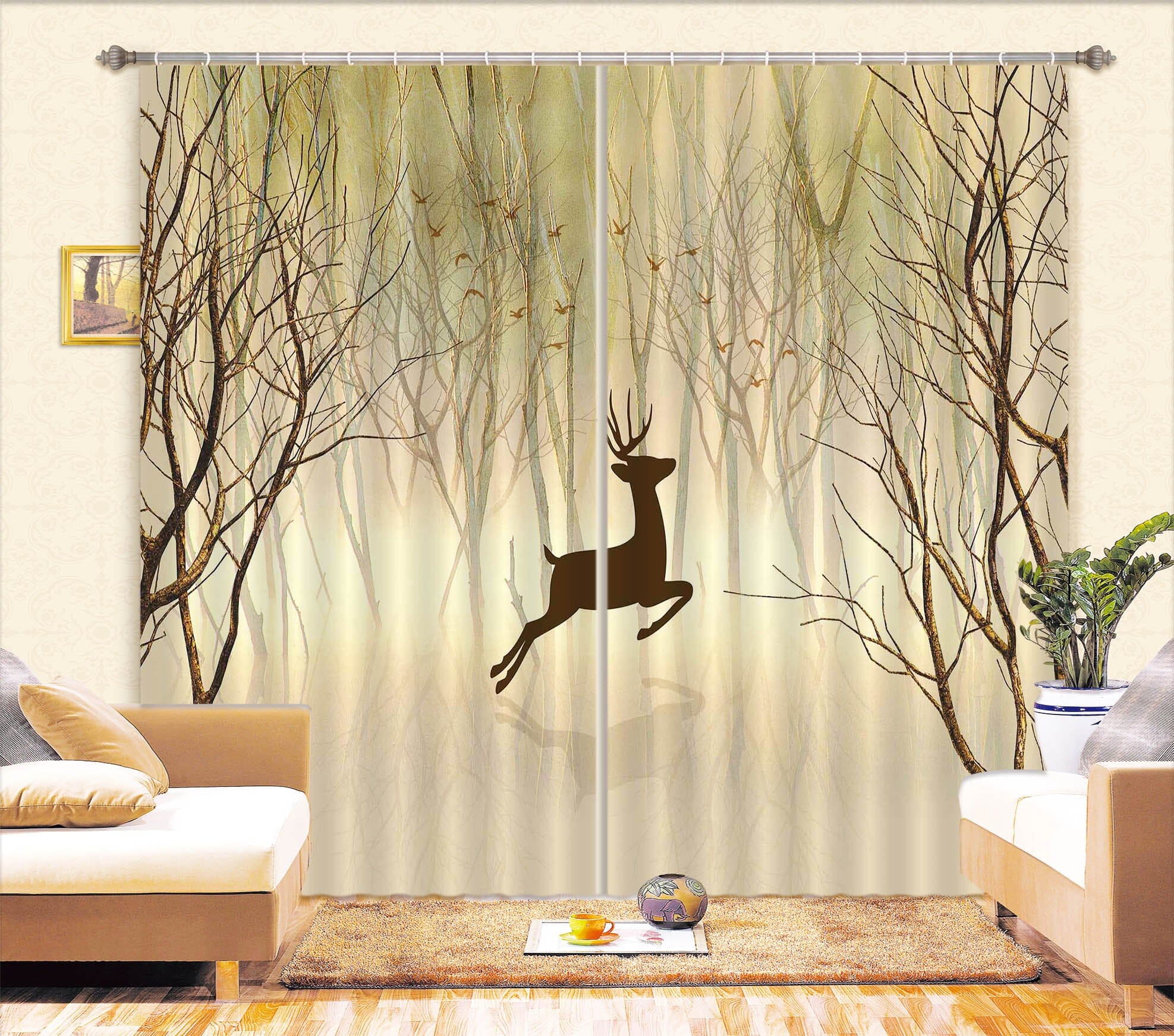 3D Jumping Fawn 739 Curtains Drapes Wallpaper AJ Wallpaper