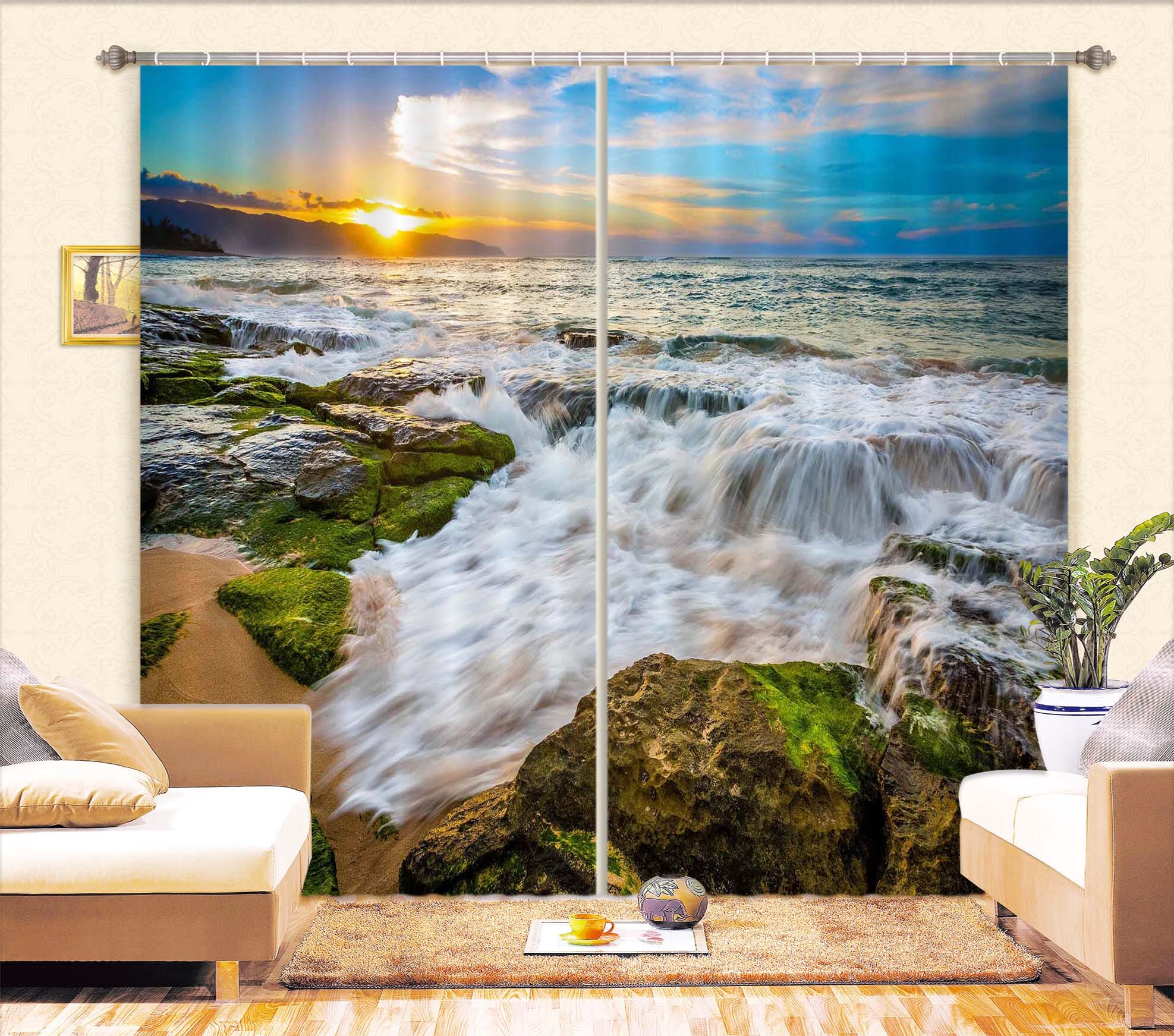3D Sea Stones 816 Curtains Drapes Wallpaper AJ Wallpaper
