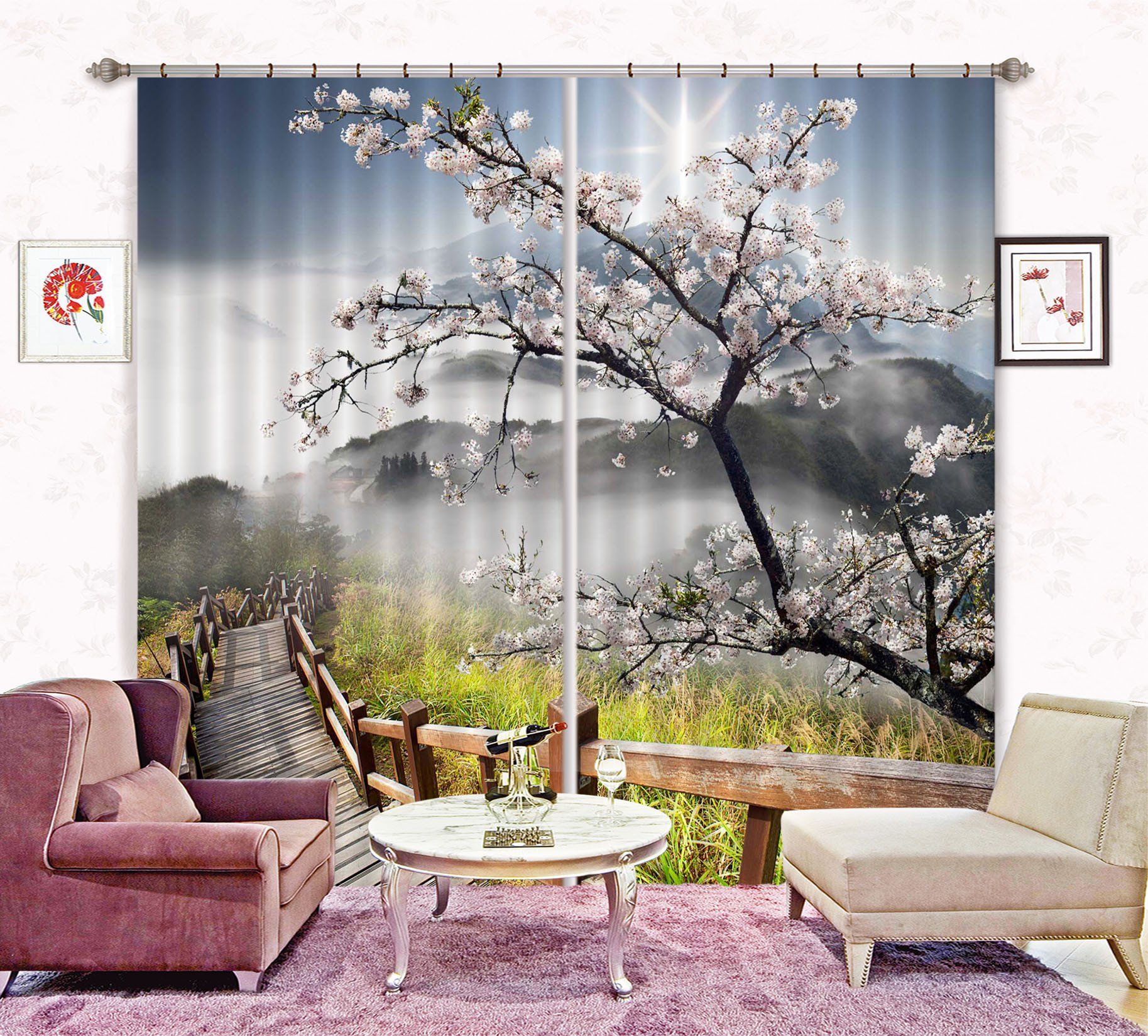 3D Mountain Scenery Curtains Drapes Wallpaper AJ Wallpaper