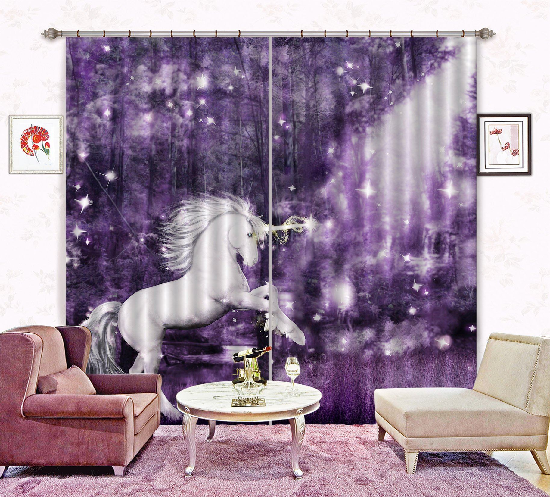 3D Starlight Unicorns 113 Curtains Drapes Curtains AJ Creativity Home