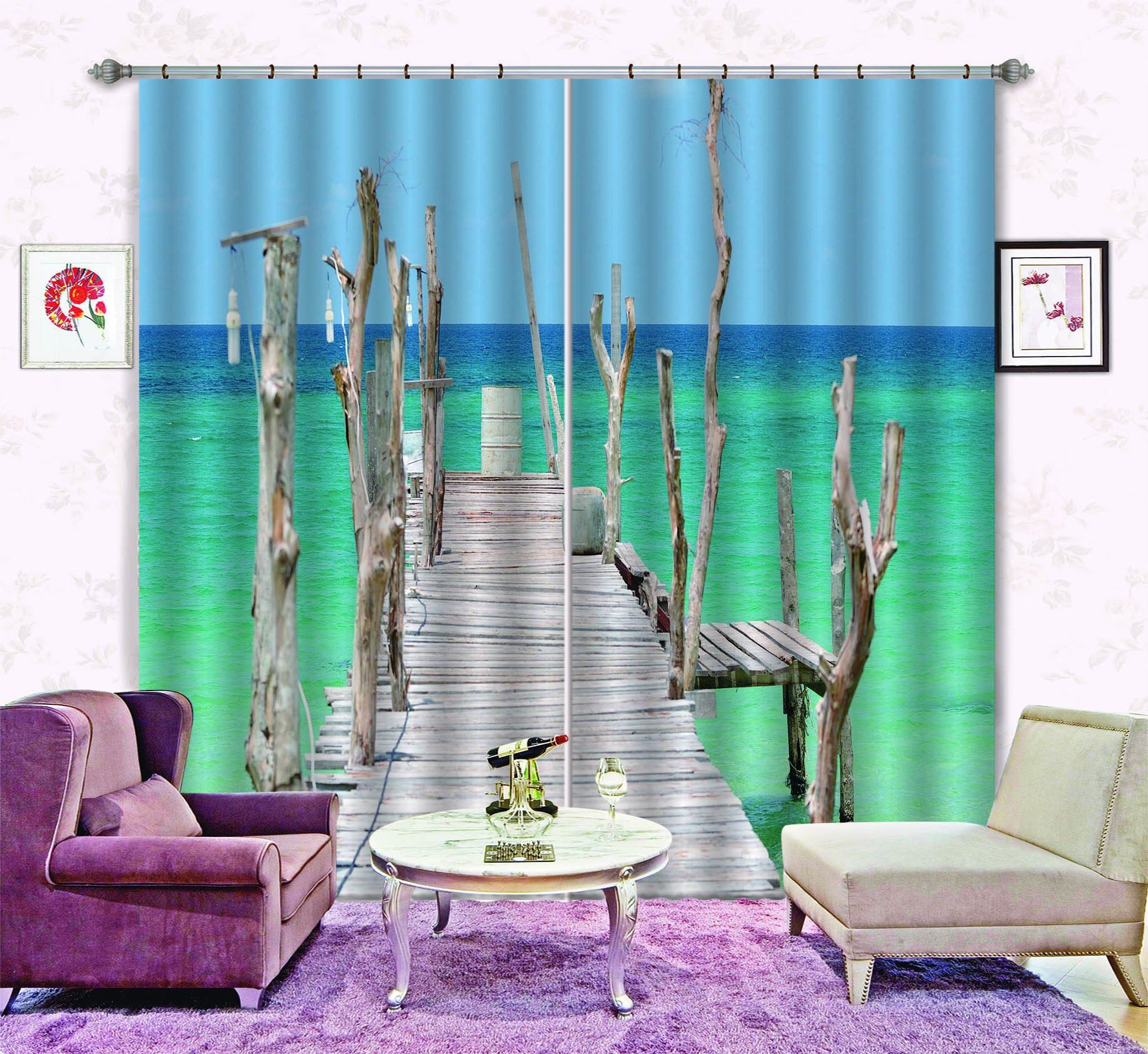 3D Sea Wooden Bridge 691 Curtains Drapes Wallpaper AJ Wallpaper