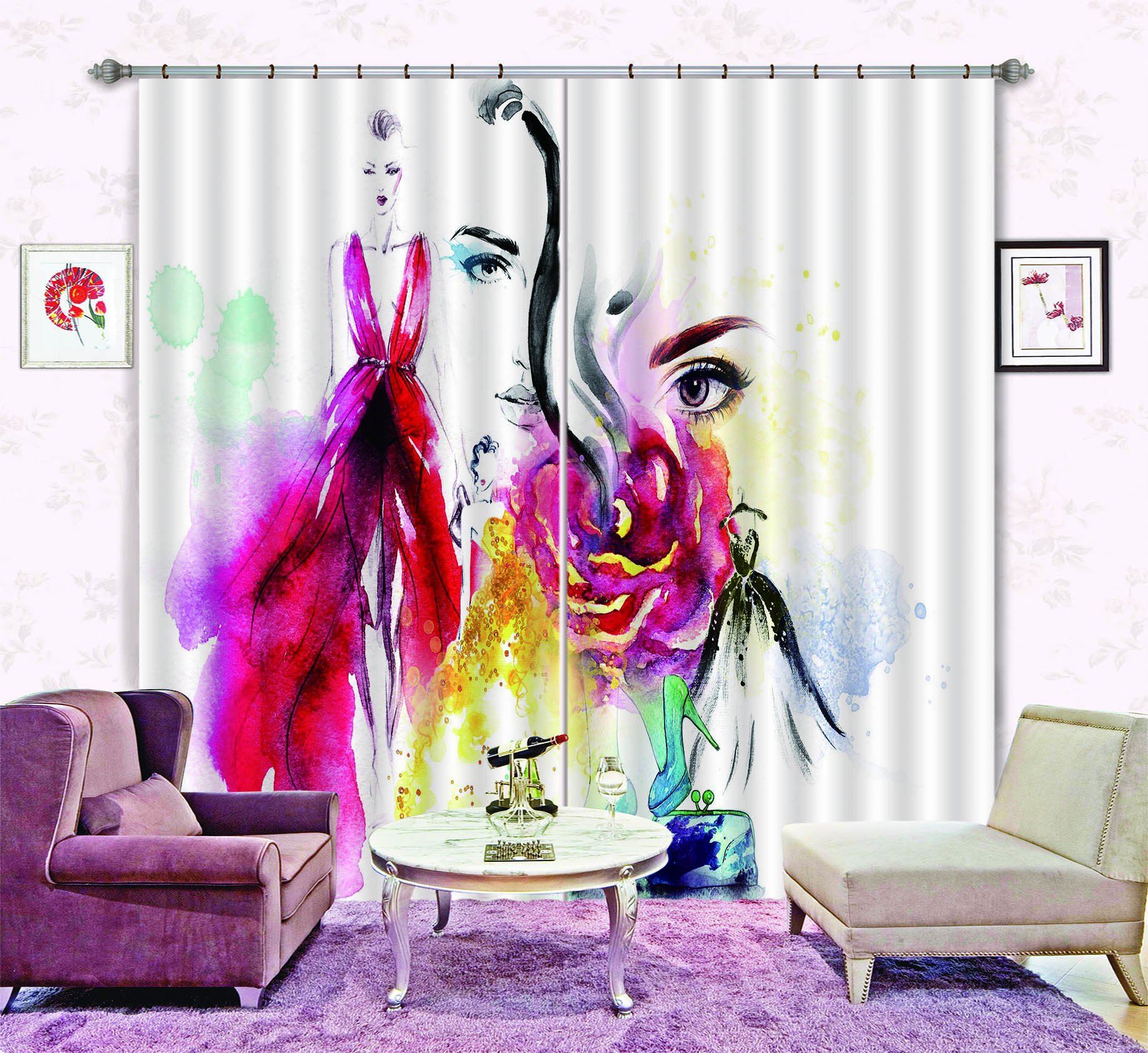 3D Graffiti Fashion Women 558 Curtains Drapes Wallpaper AJ Wallpaper