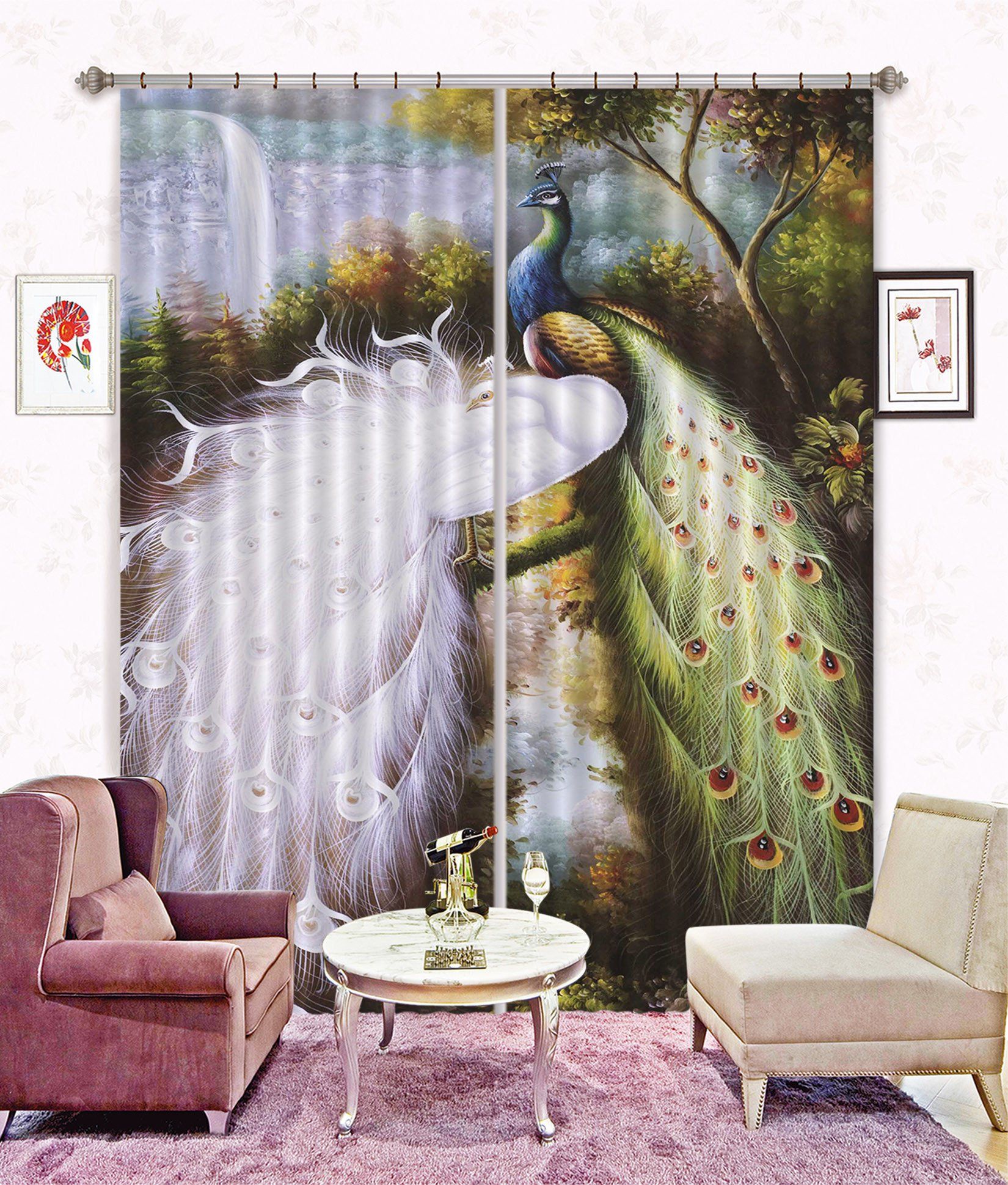 3D Peacocks 45 Curtains Drapes Wallpaper AJ Wallpaper