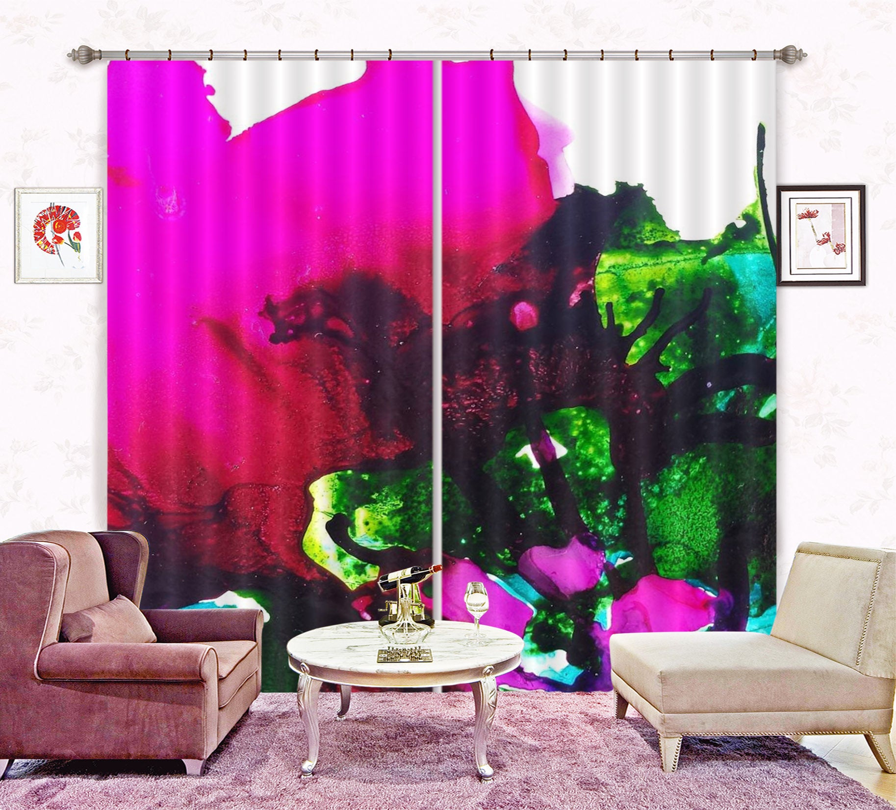 3D Red Green Pigment 19172 Shandra Smith Curtain Curtains Drapes