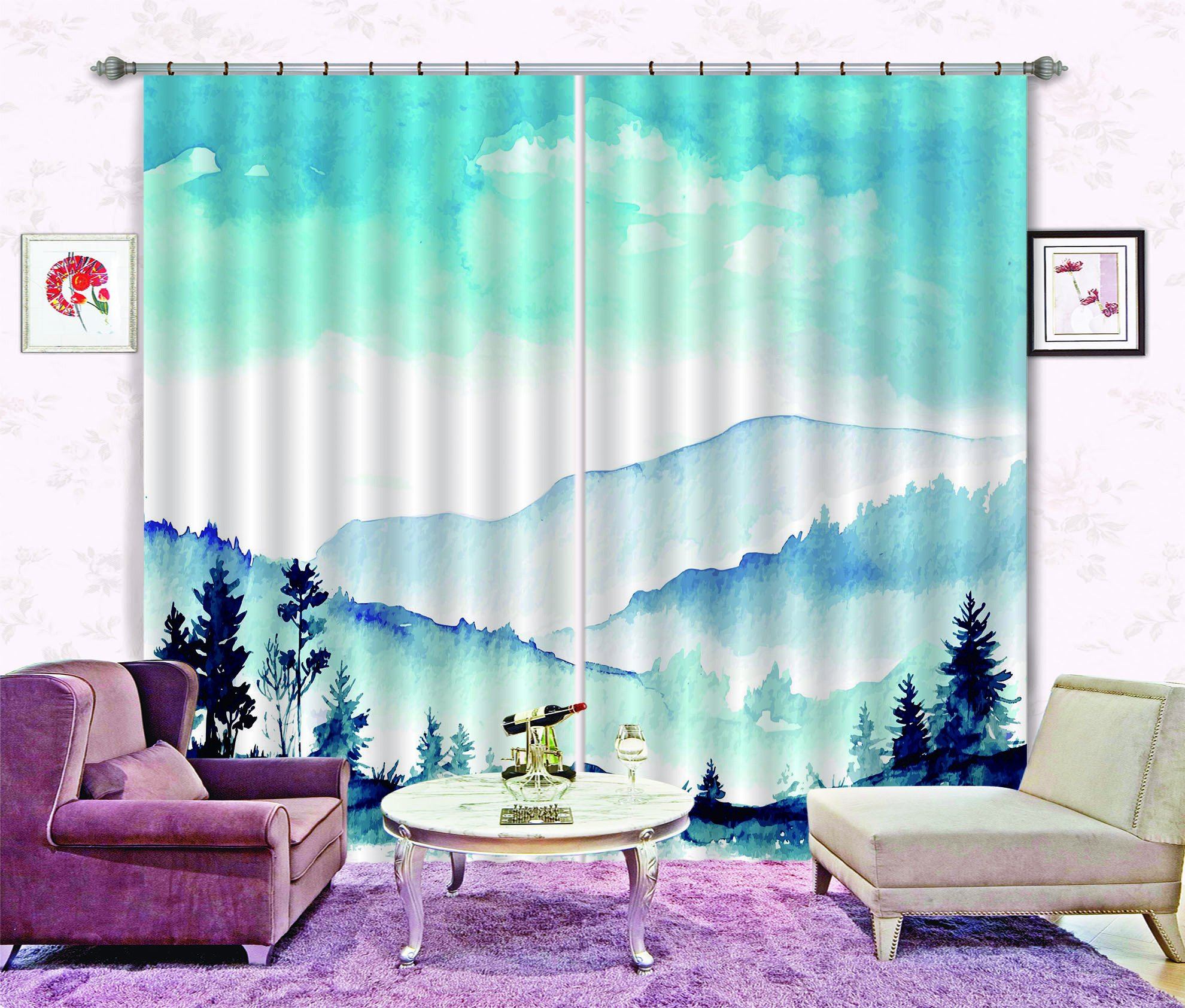 3D Watercolor Mountains 476 Curtains Drapes Wallpaper AJ Wallpaper