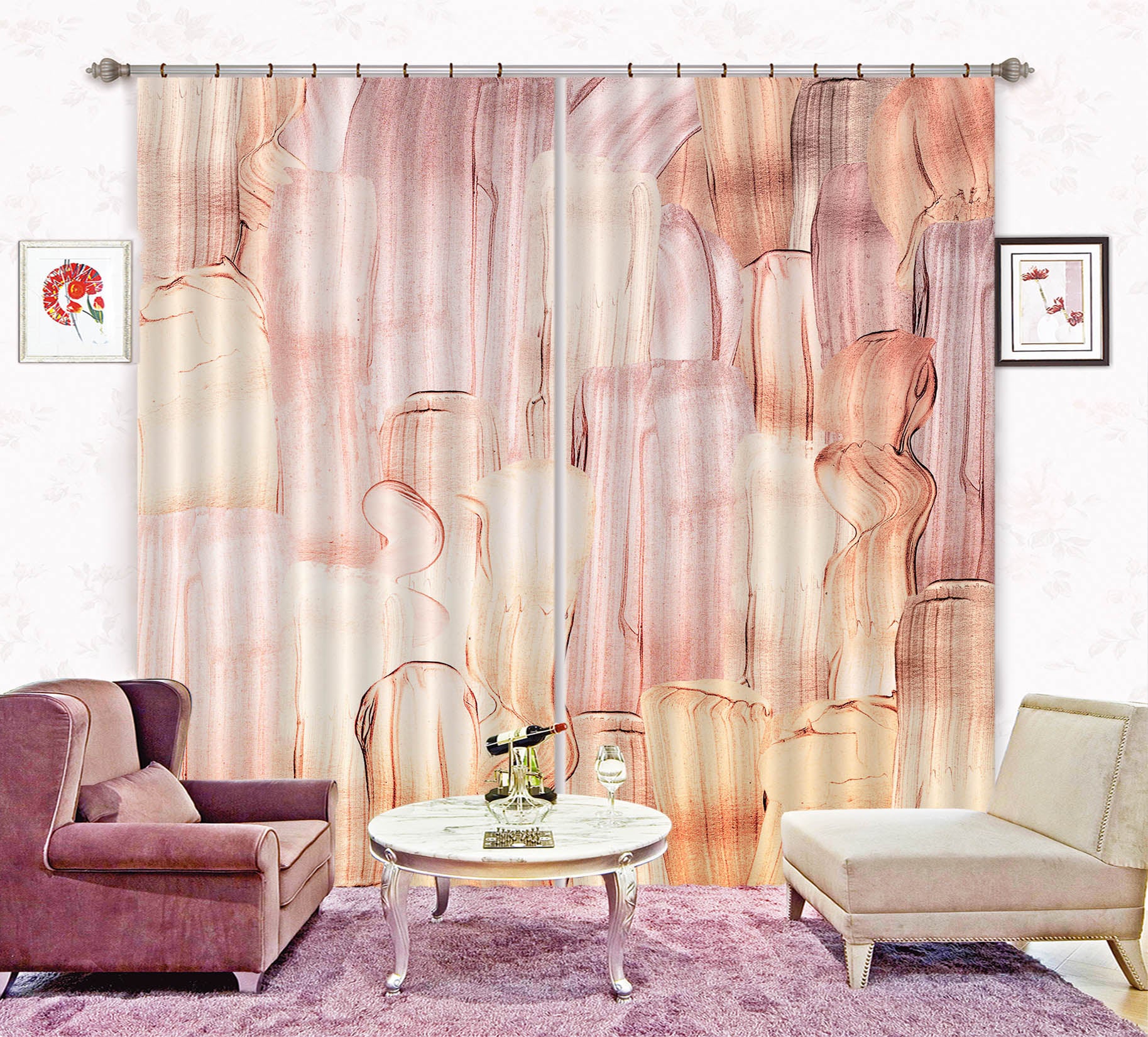 3D Pink Paint 181 Uta Naumann Curtain Curtains Drapes