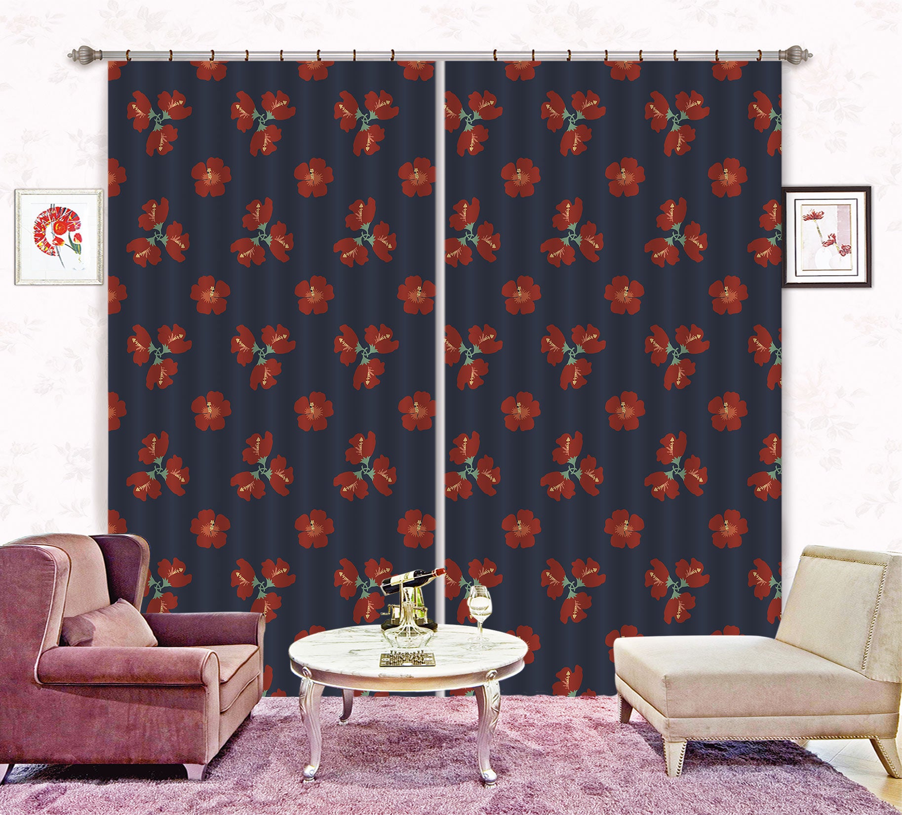 3D Red Flower 98116 Kasumi Loffler Curtain Curtains Drapes