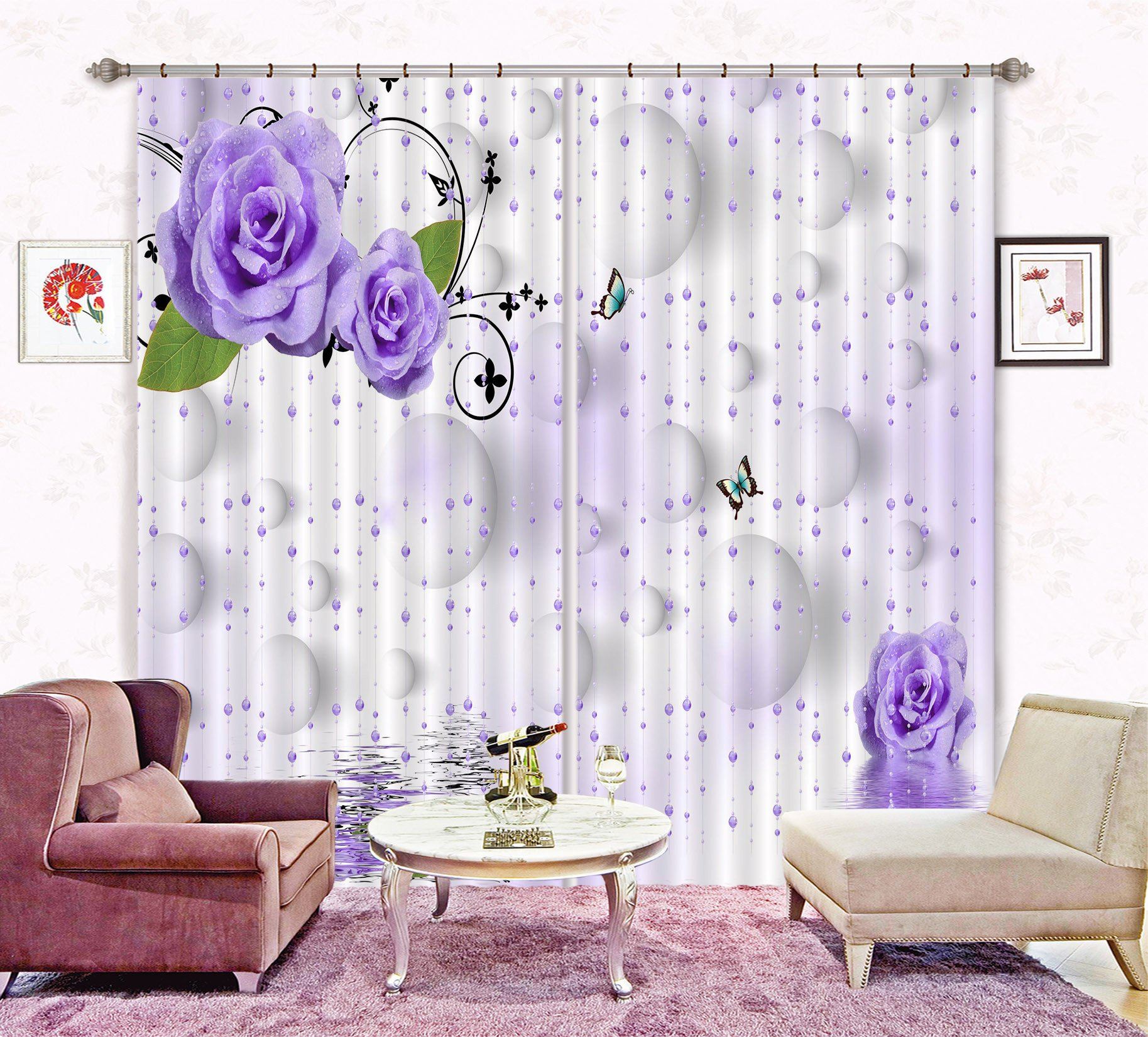3D Bead Curtains Flowers Curtains Drapes Wallpaper AJ Wallpaper