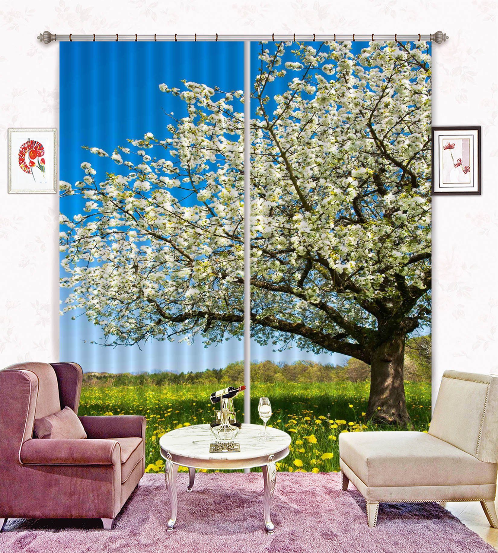 3D Flowering Tree Curtains Drapes Wallpaper AJ Wallpaper