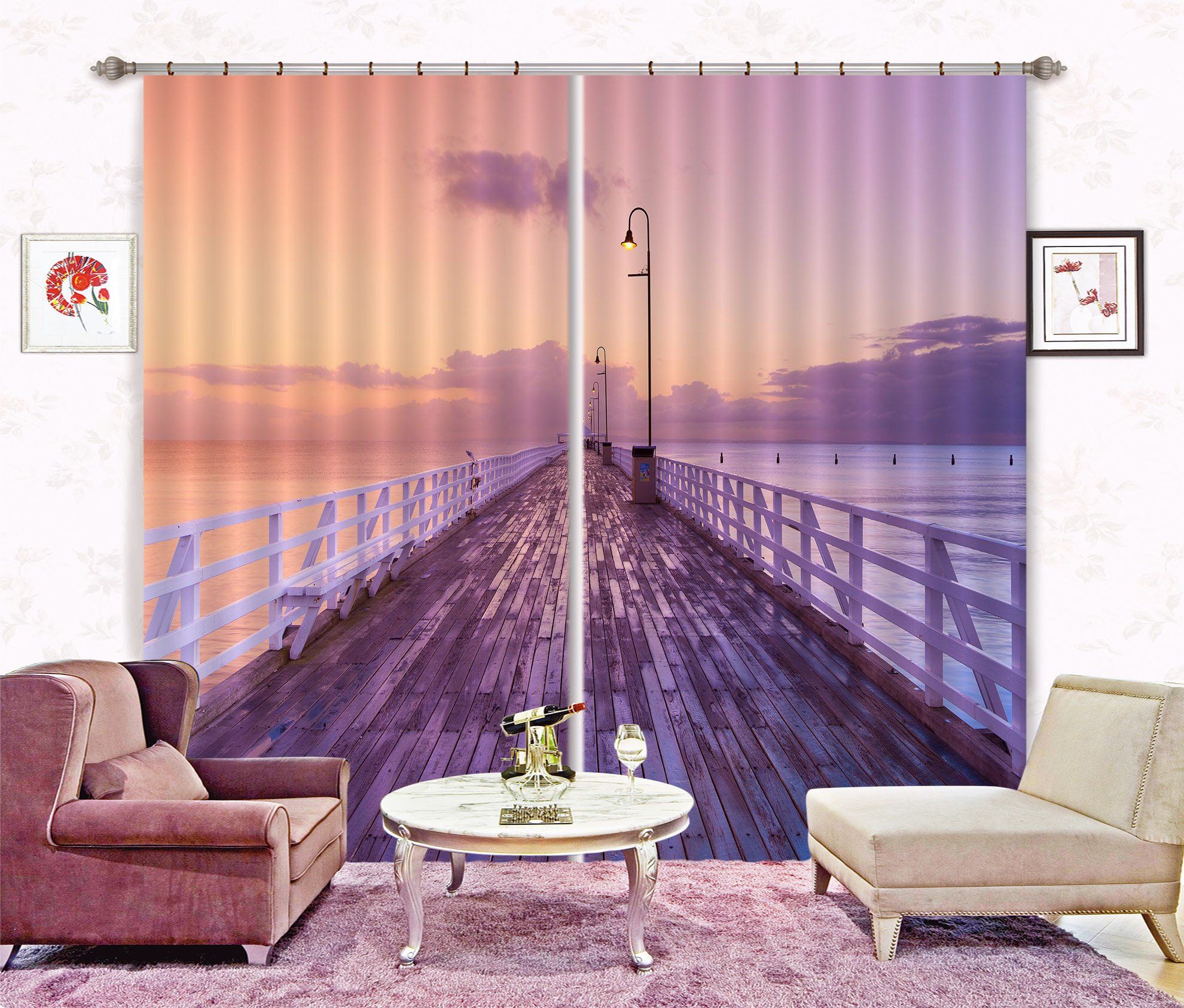 3D Sea Wooden Corridor 231 Curtains Drapes Wallpaper AJ Wallpaper