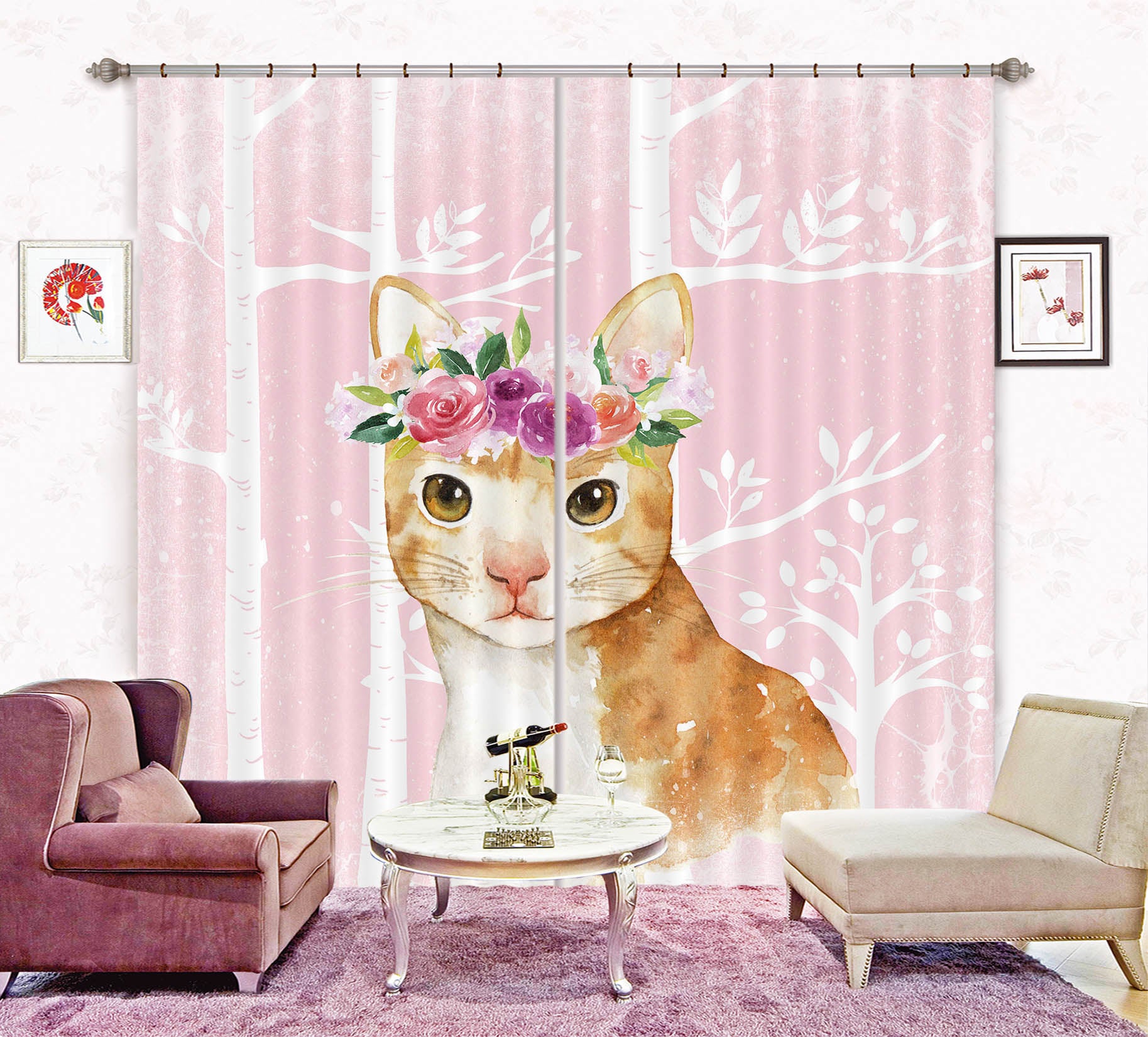 3D Orange Cat 174 Uta Naumann Curtain Curtains Drapes