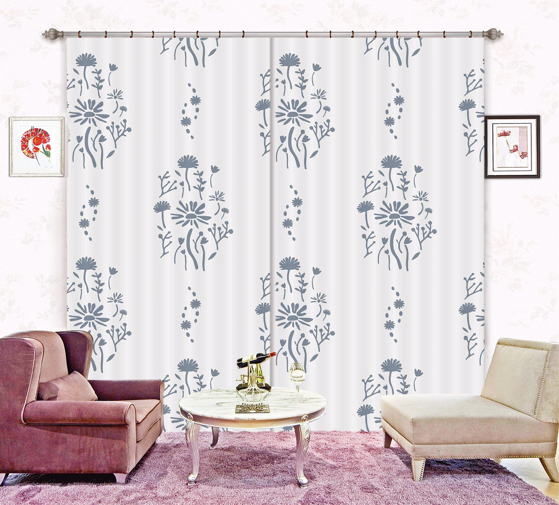 3D Flower Pattern 041 Jillian Helvey Curtain Curtains Drapes Curtains AJ Creativity Home