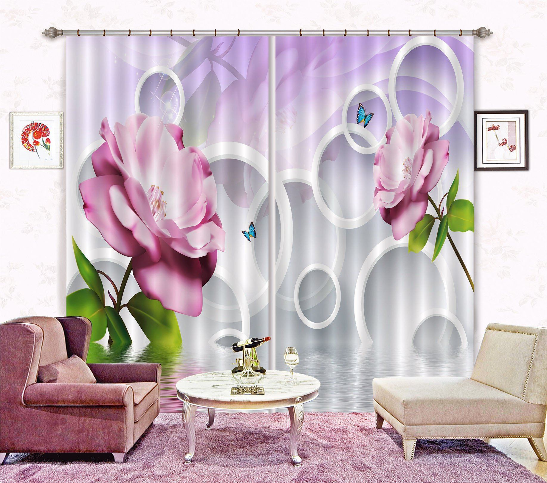 3D Flowers And Rings 298 Curtains Drapes Wallpaper AJ Wallpaper