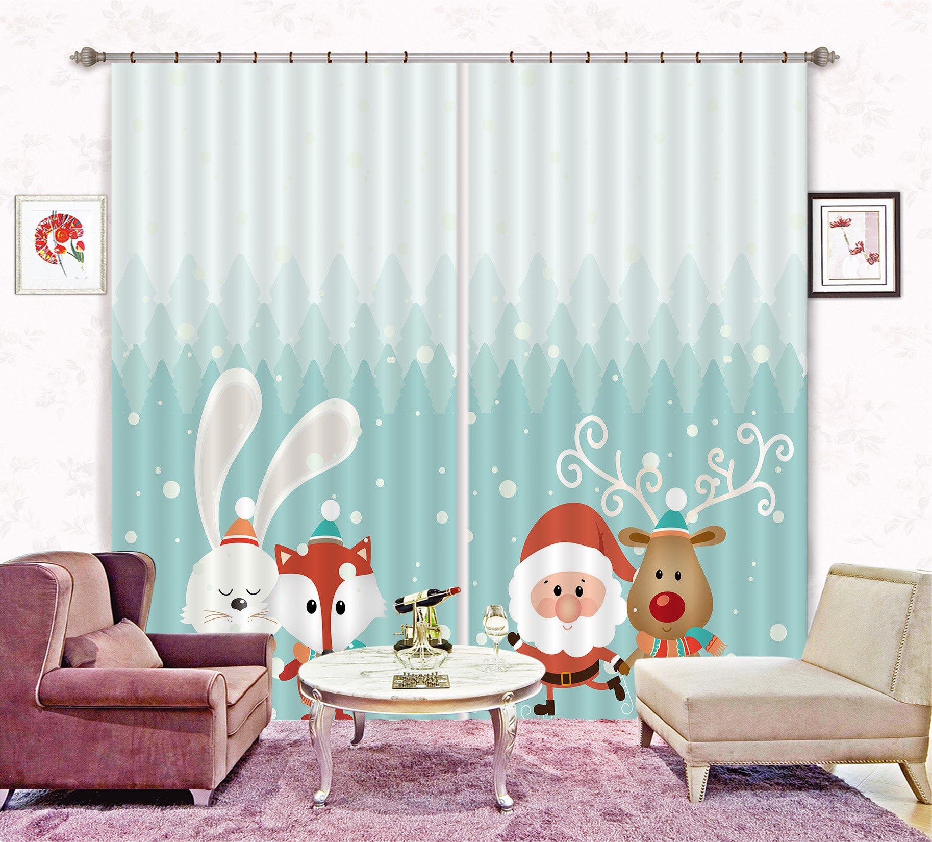 3D Santa Claus Cartoon Animals 2406 Curtains Drapes Wallpaper AJ Wallpaper
