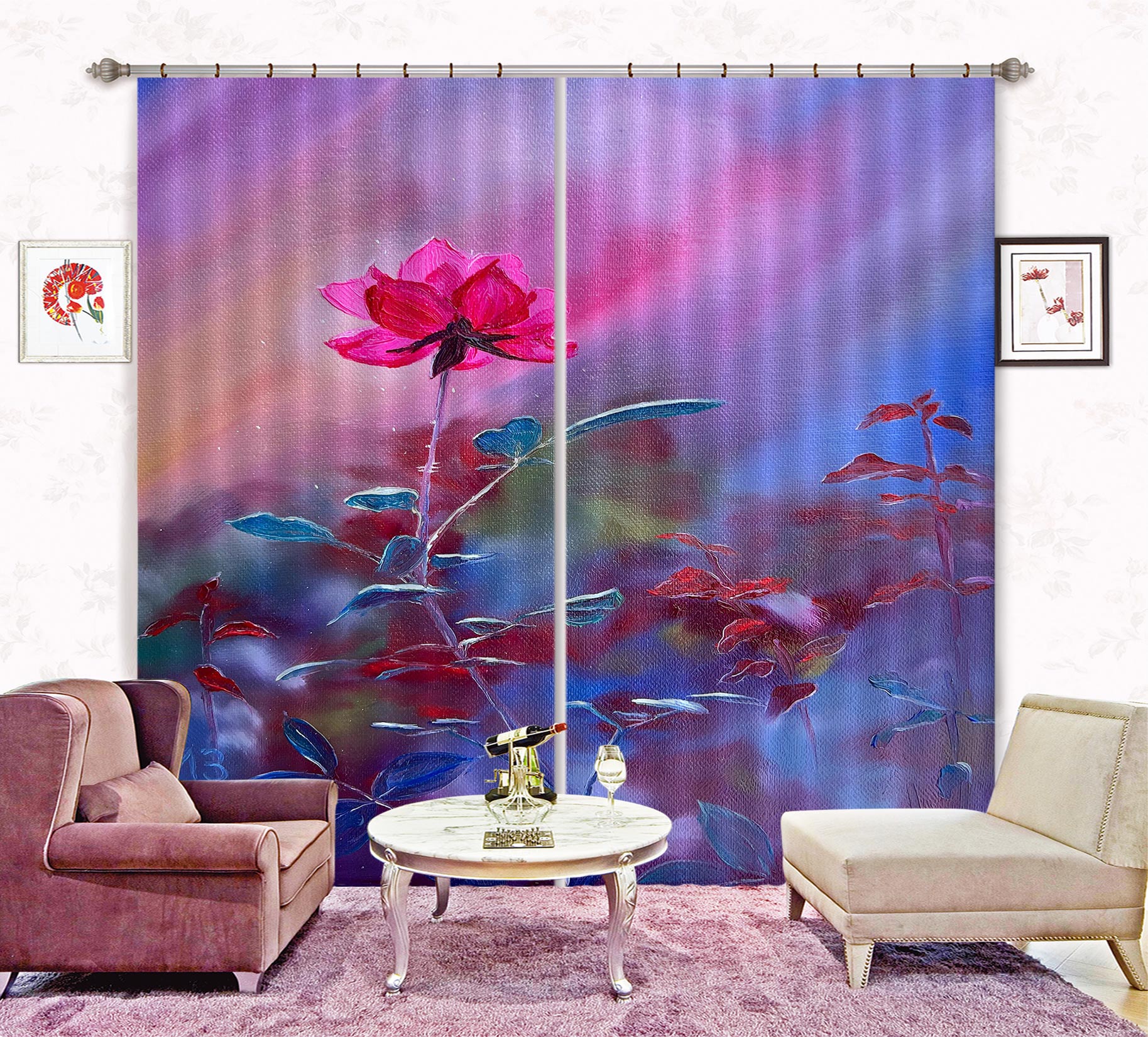 3D Red Flower 9768 Marina Zotova Curtain Curtains Drapes