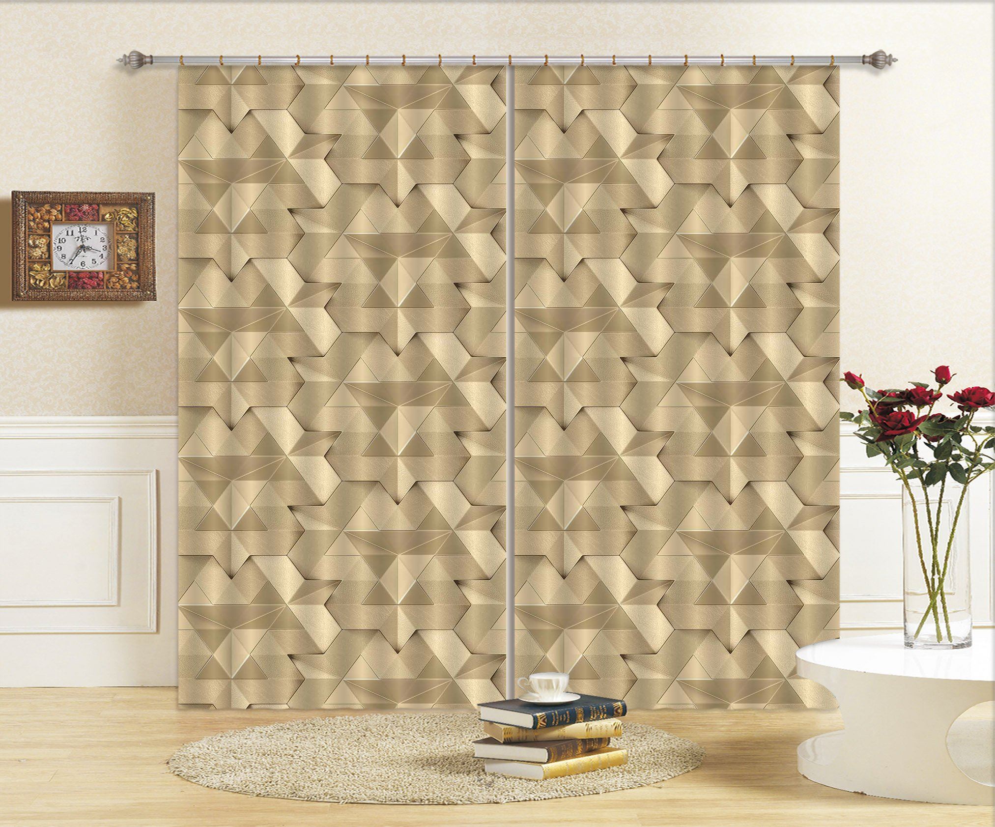 3D Stitching Pentagonal 76 Curtains Drapes Curtains AJ Creativity Home