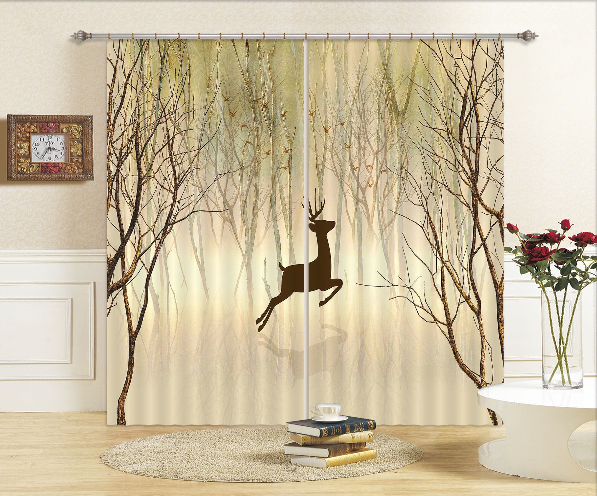 3D Jumping Fawn 739 Curtains Drapes Wallpaper AJ Wallpaper