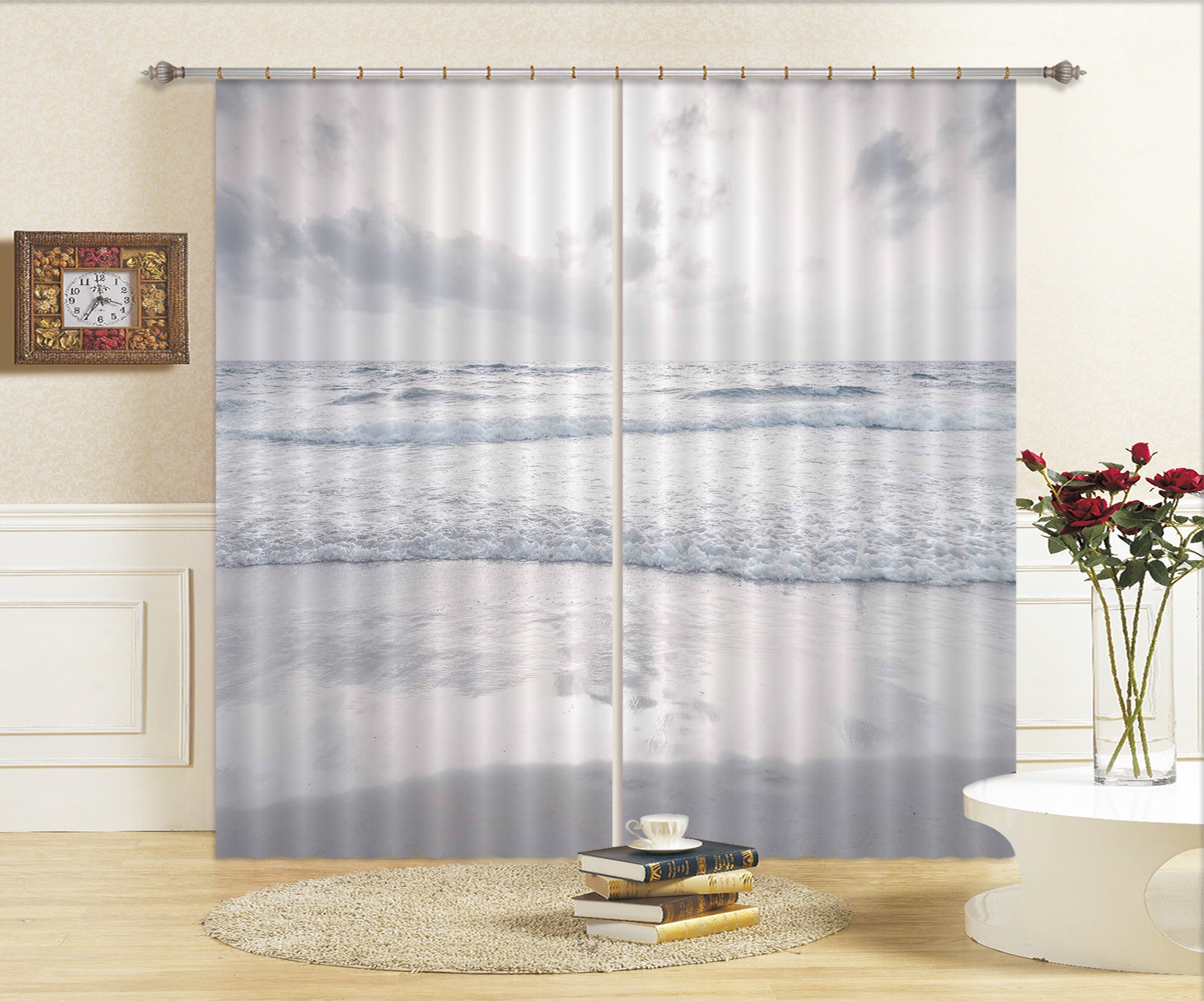 3D White Waves 030 Assaf Frank Curtain Curtains Drapes