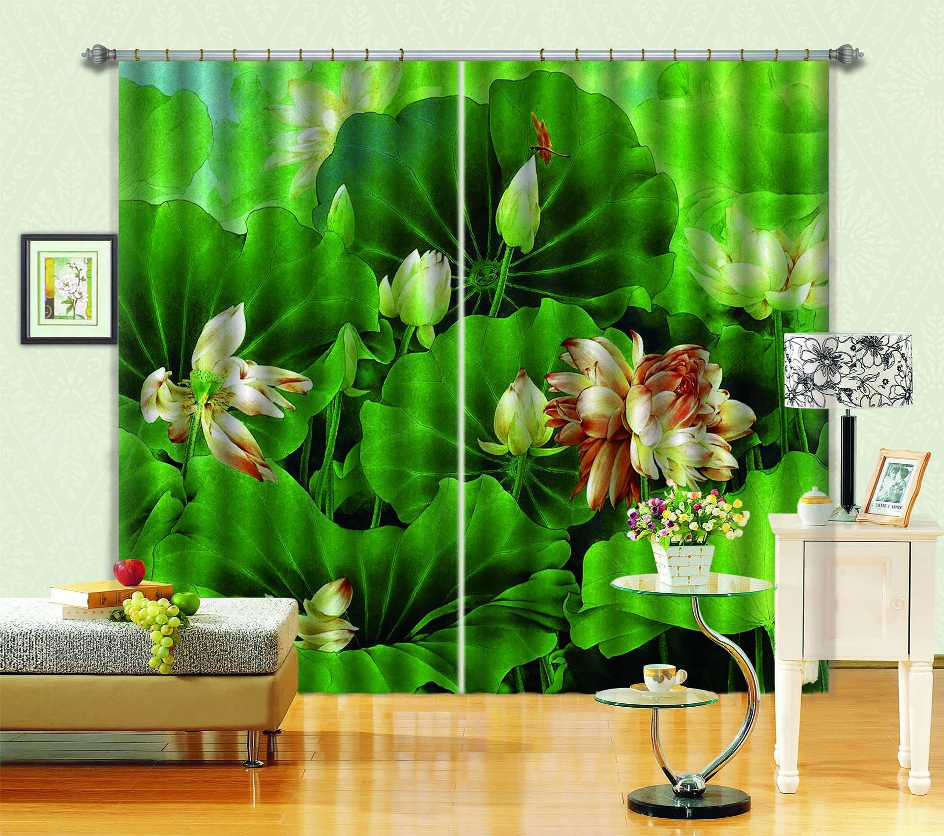 3D Lush Lotus Flowers Leaves 821 Curtains Drapes Wallpaper AJ Wallpaper