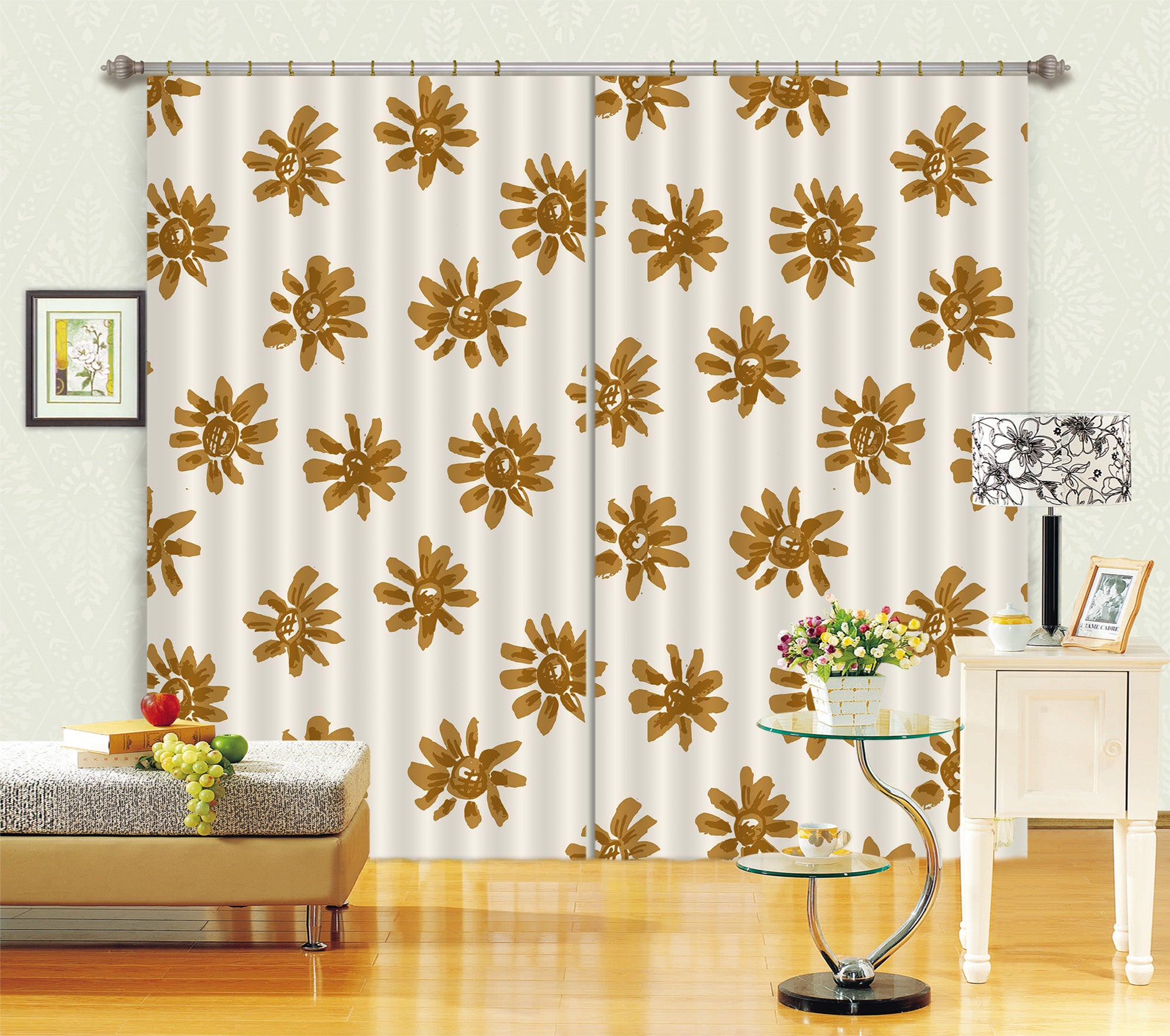 3D Brown Flowers 11192 Kashmira Jayaprakash Curtain Curtains Drapes